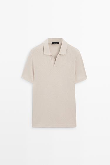 Short sleeve linen cotton polo shirt — BROWN 2