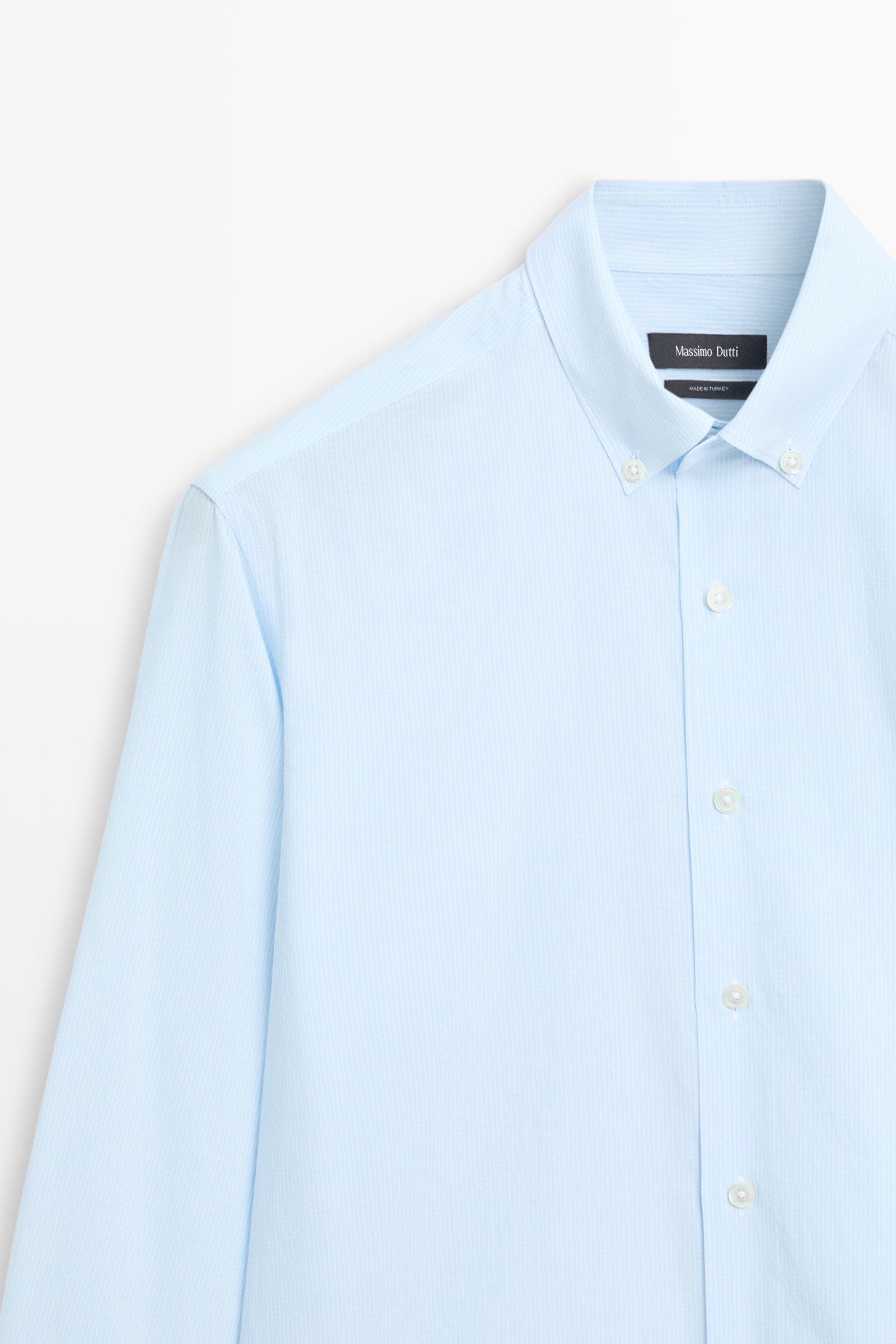 100% Cotton Pinstriped Shirt — SKY BLUE