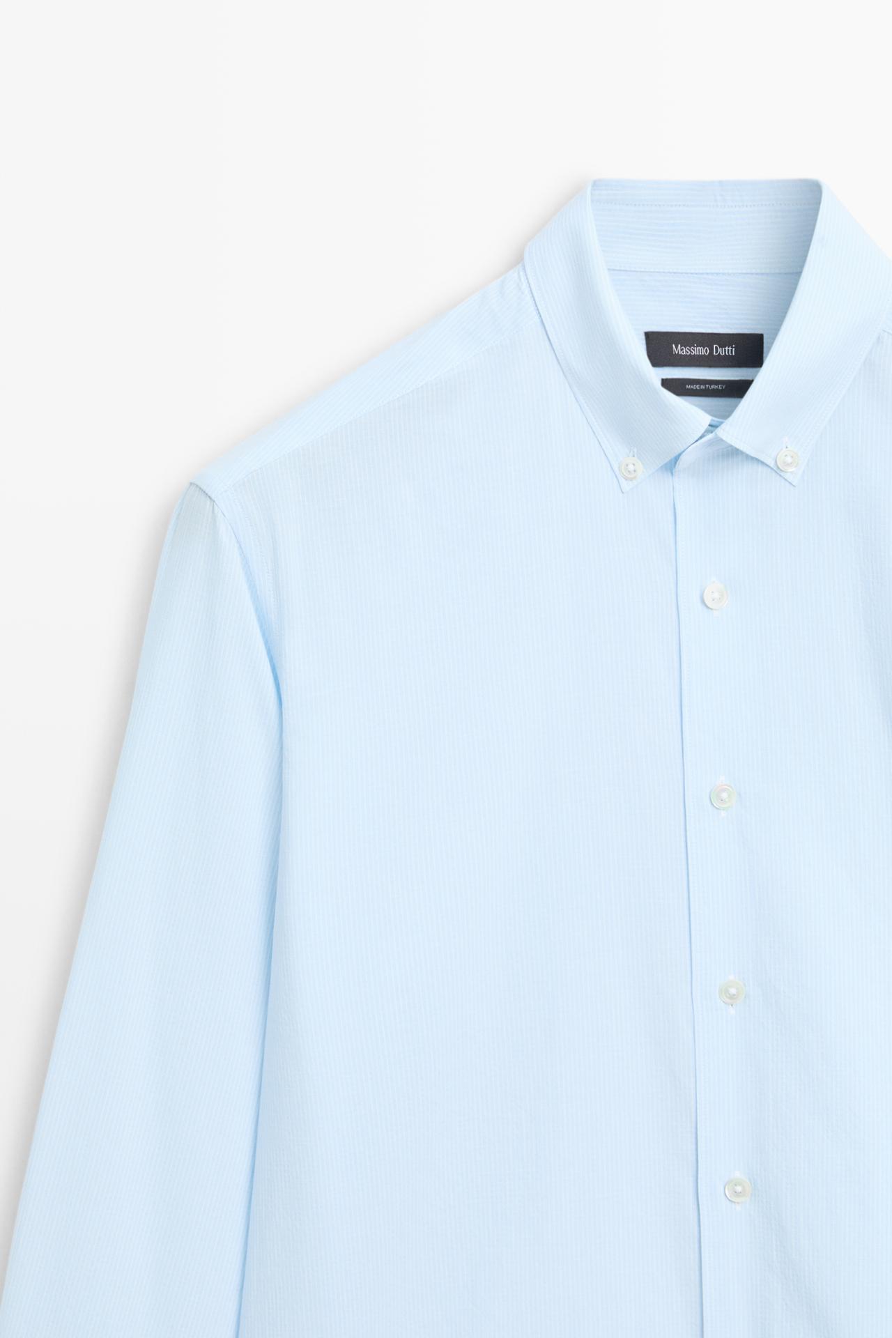 100% Cotton Pinstriped Shirt — SKY BLUE