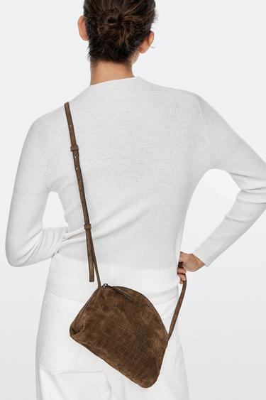 Split suede leather crossbody bag — KHAKI 3