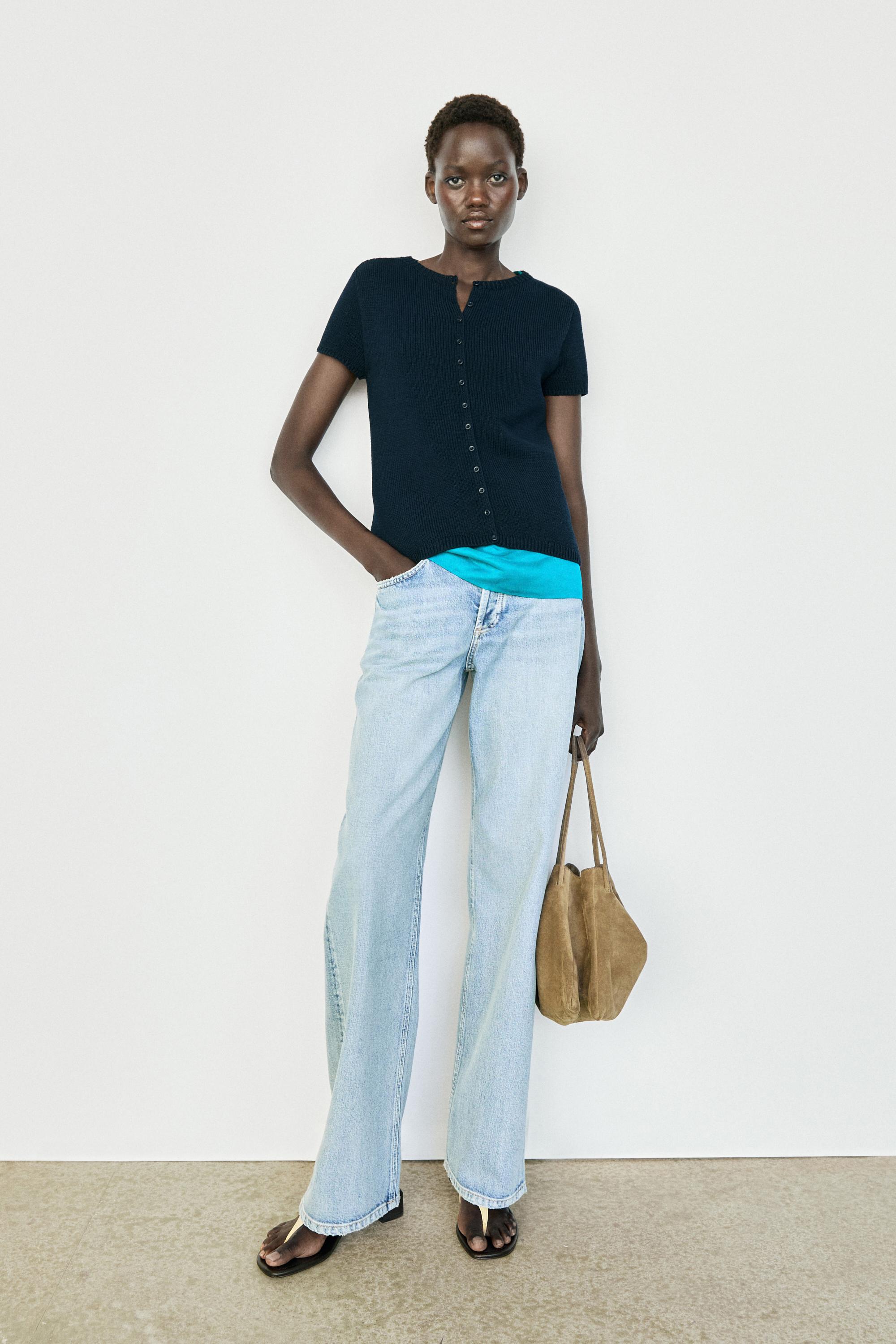 100% linen high-waist barrel fit jeans — Light Blue