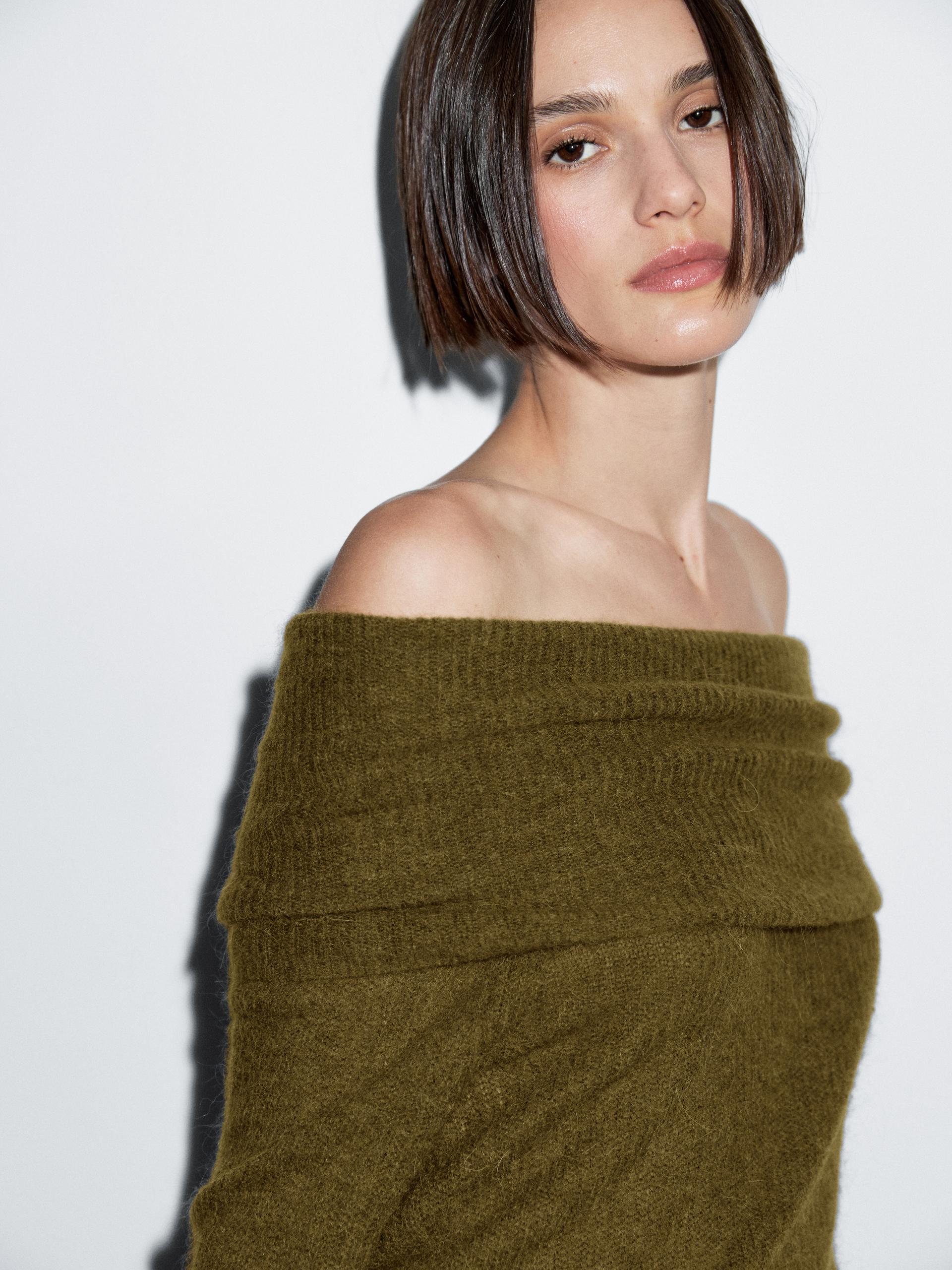 Pull En Maille Épaules Dénudées - Vert - Xs - Massimo Dutti - Femme