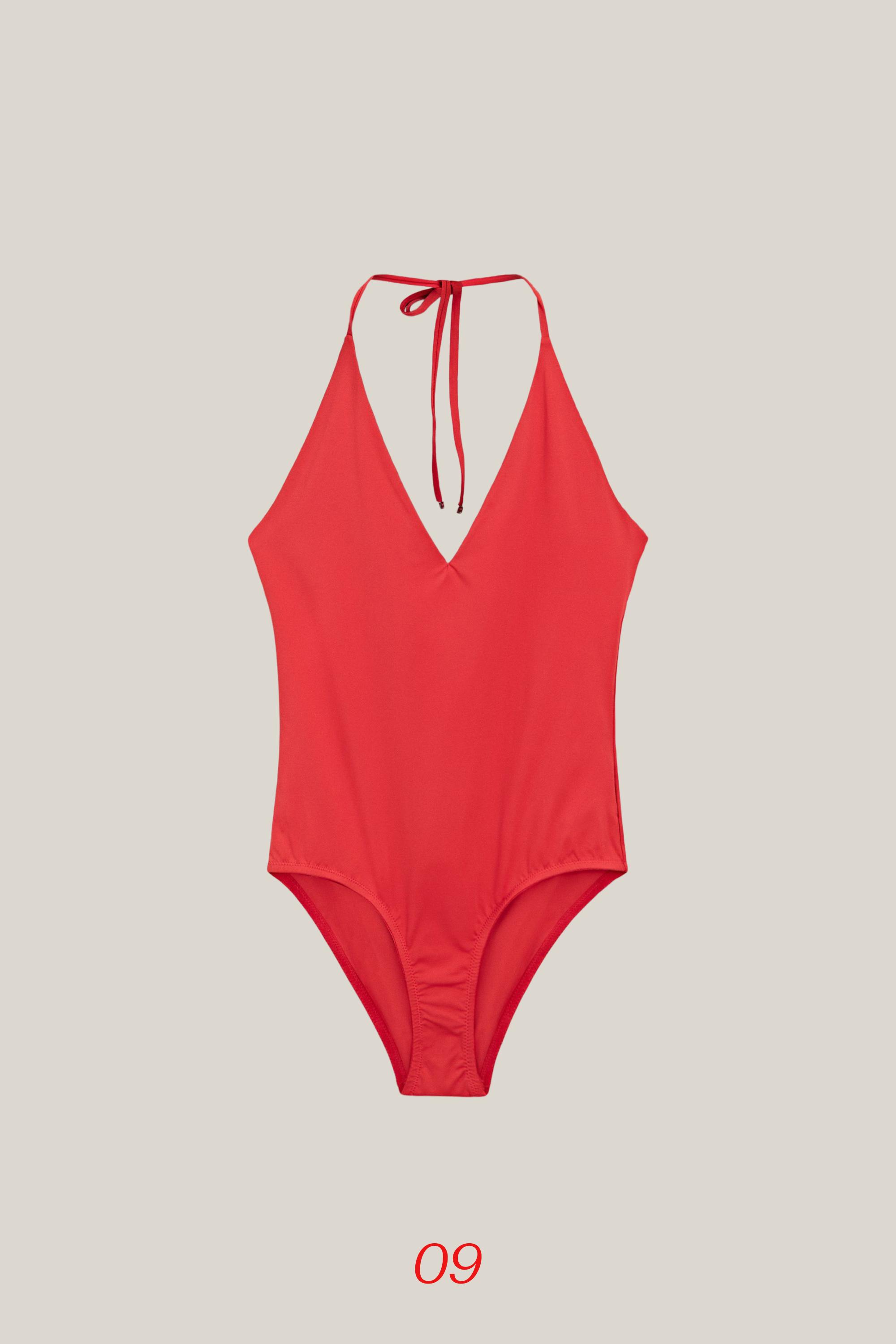 Halter V-neck swimsuit — BRIGHT RED