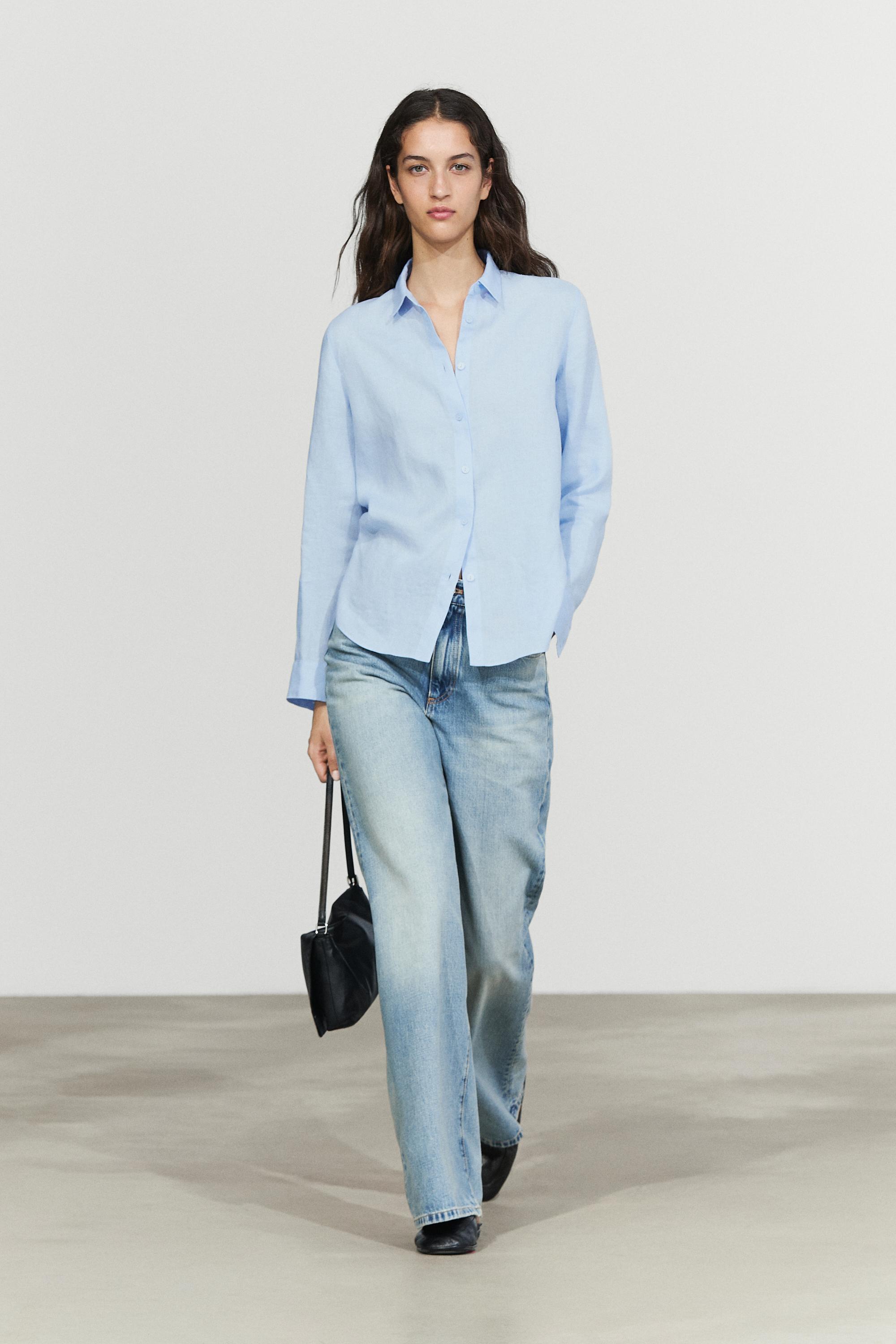 Flowing 100% linen shirt — SKY BLUE