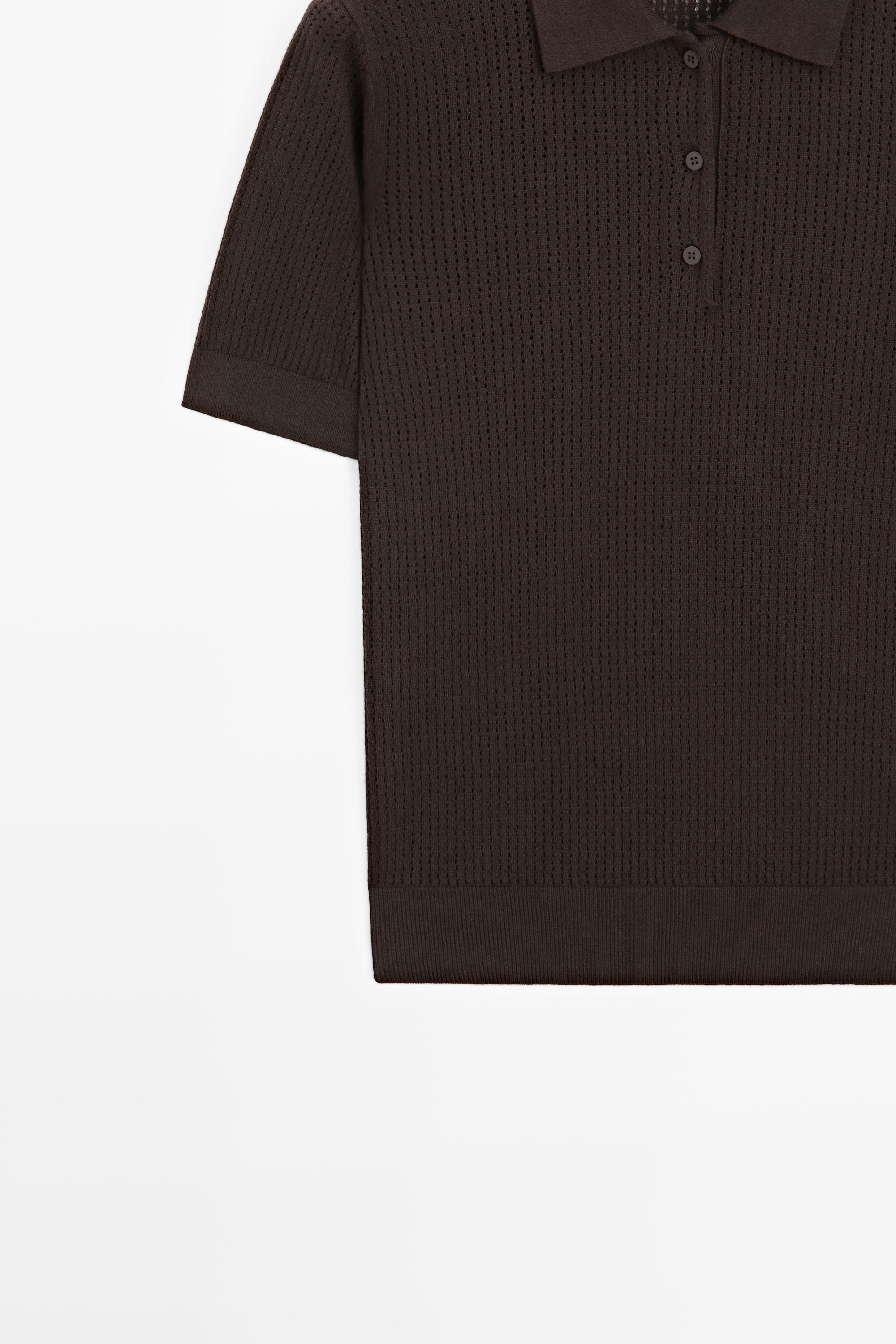Cotton blend open-knit polo shirt