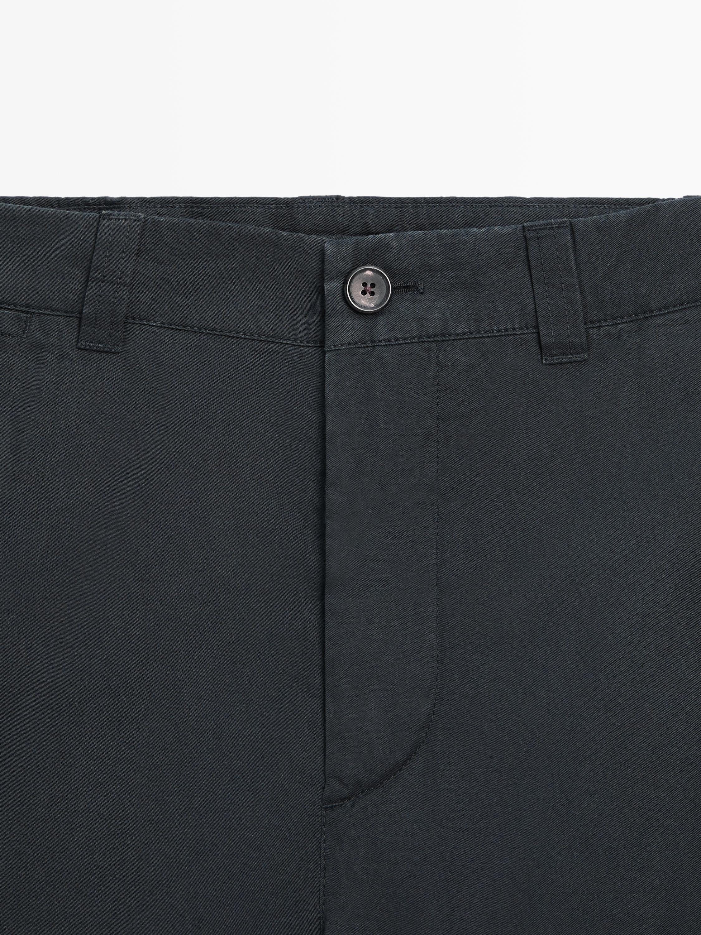 Cotton Bermuda shorts with waist detail — NAVY BLUE