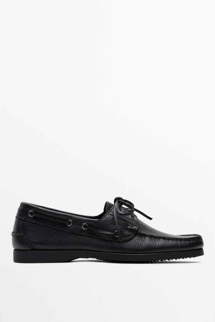 Leather boat shoe — BLACK