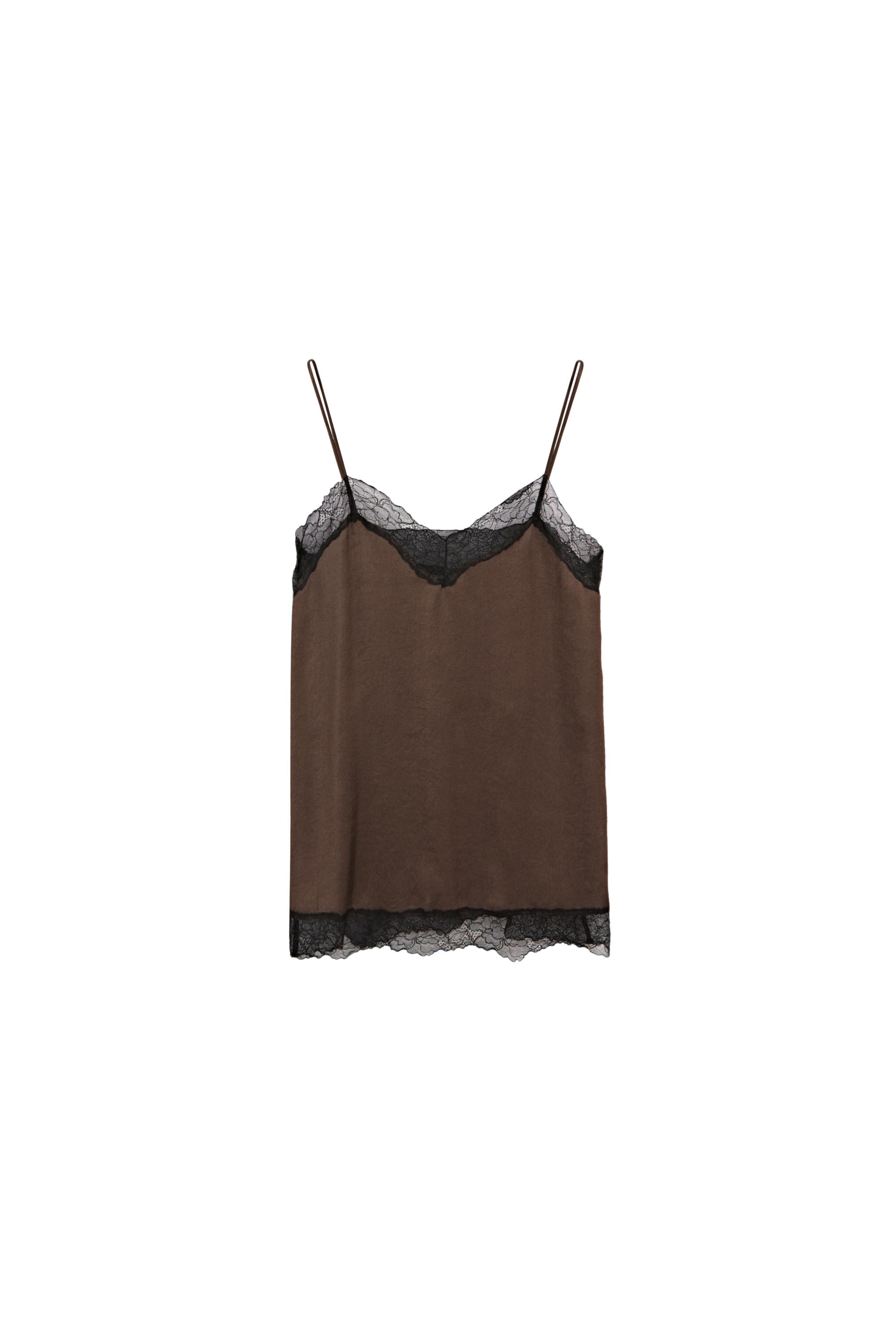 Contrast lace camisole top · Brown Marl · Shirts | Massimo Dutti