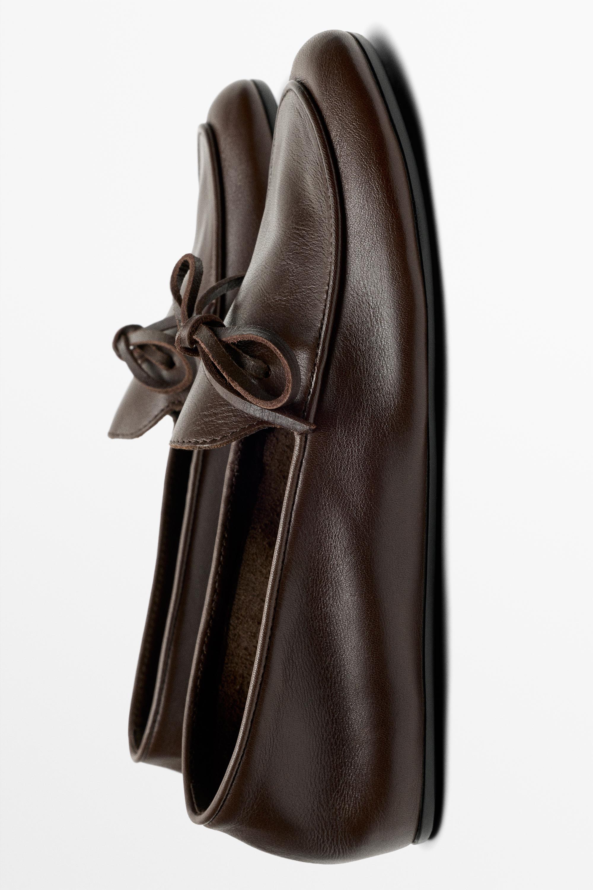 Soft leather bow loafer — BROWN
