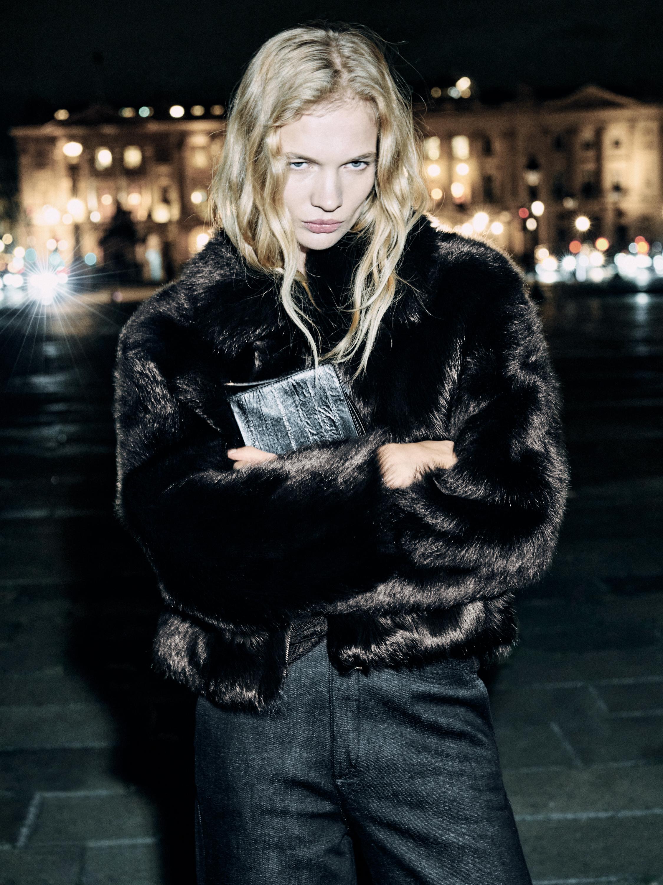 Short leather jacket with fur — BROWN