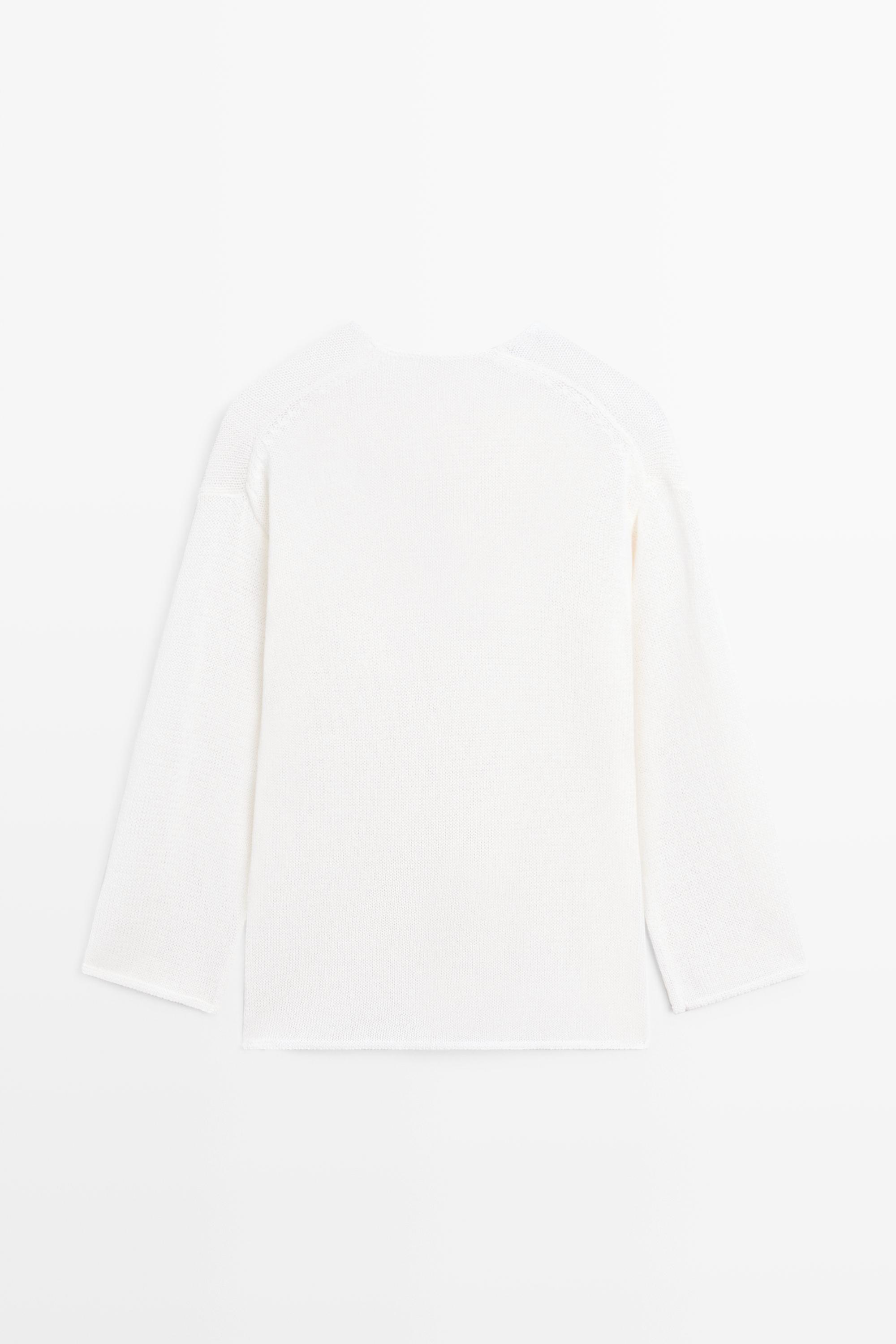 Long knit V-neck cardigan — WHITE