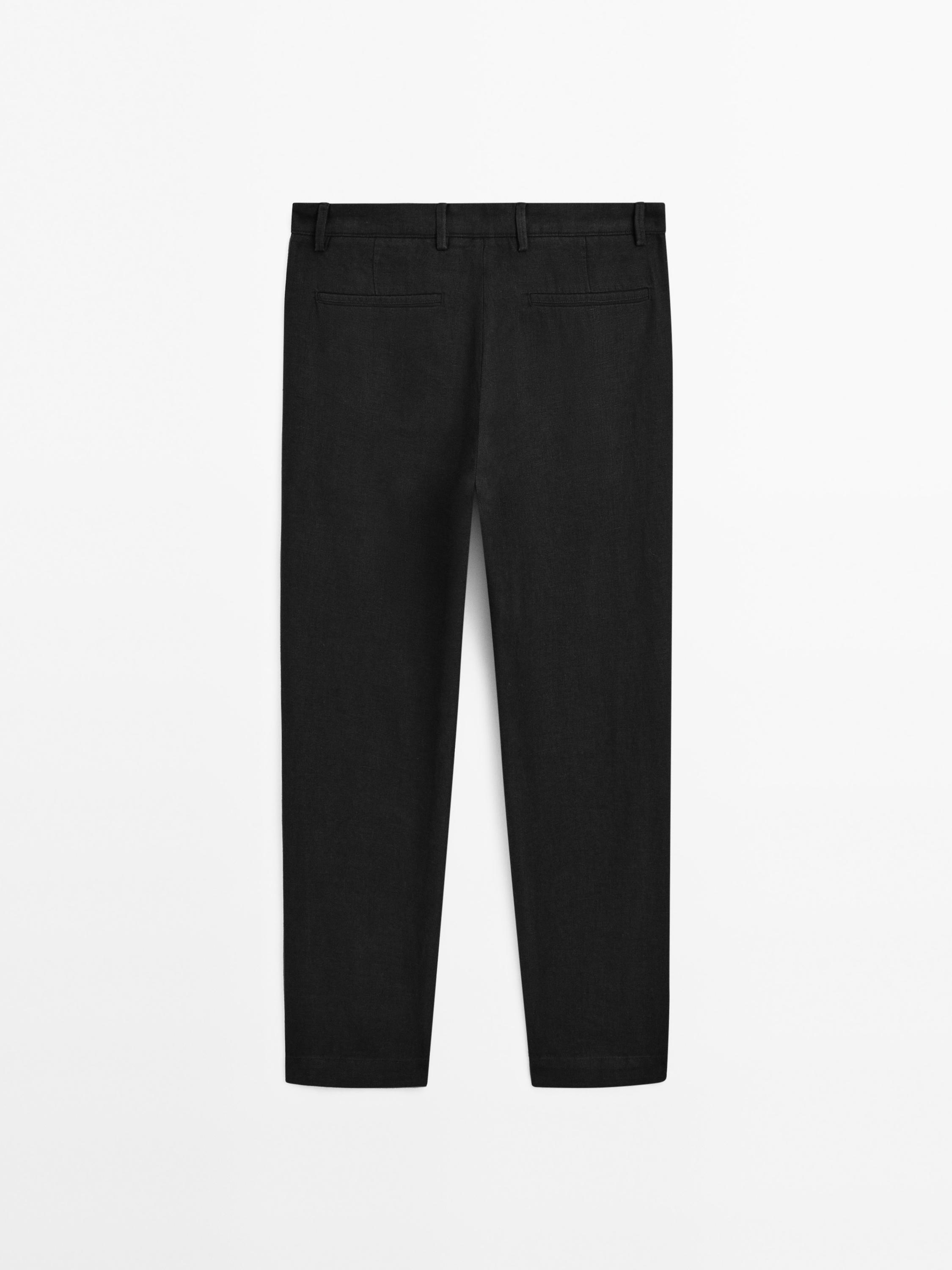 100% linen straight-leg trousers