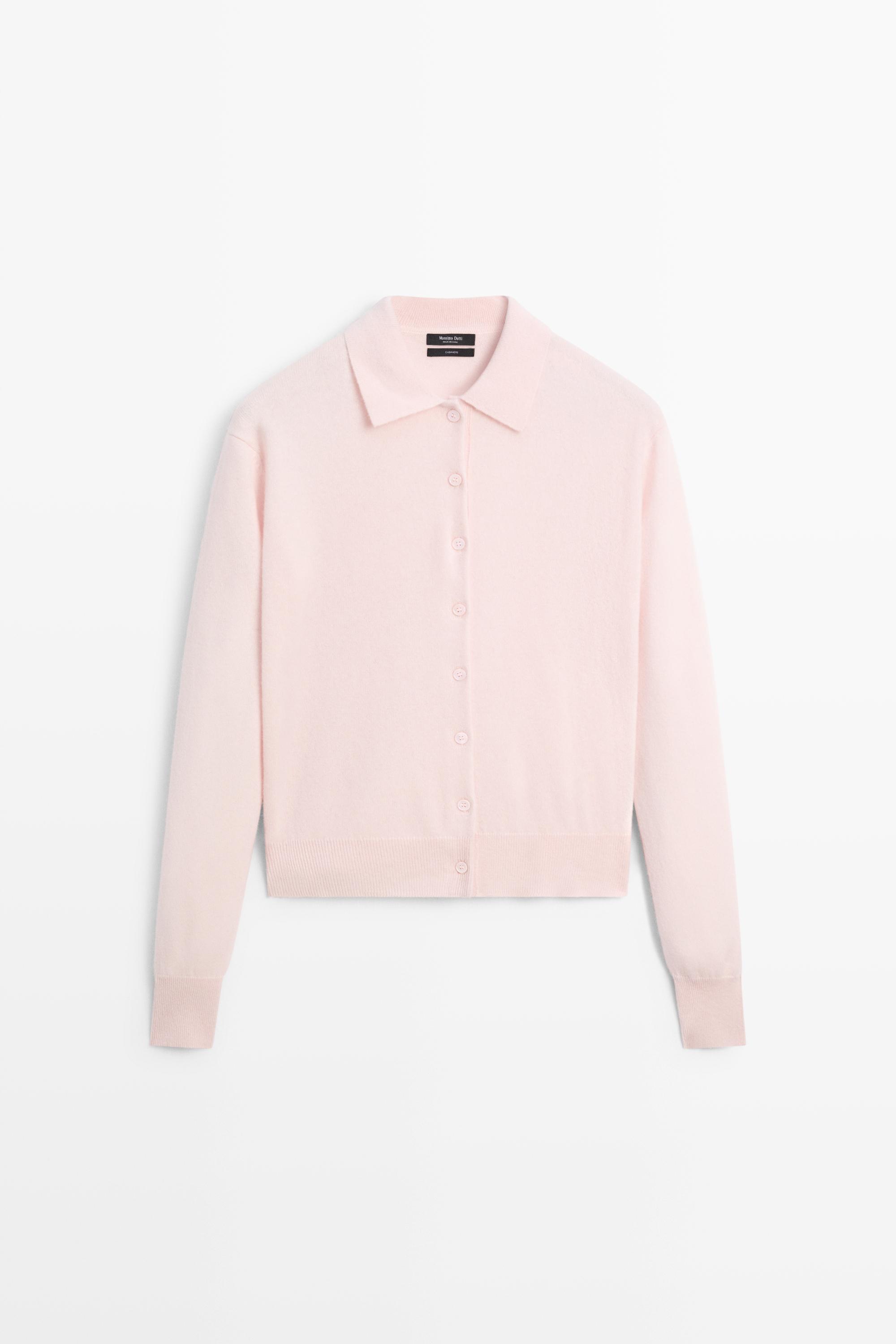 100% cashmere knit polo collar cardigan