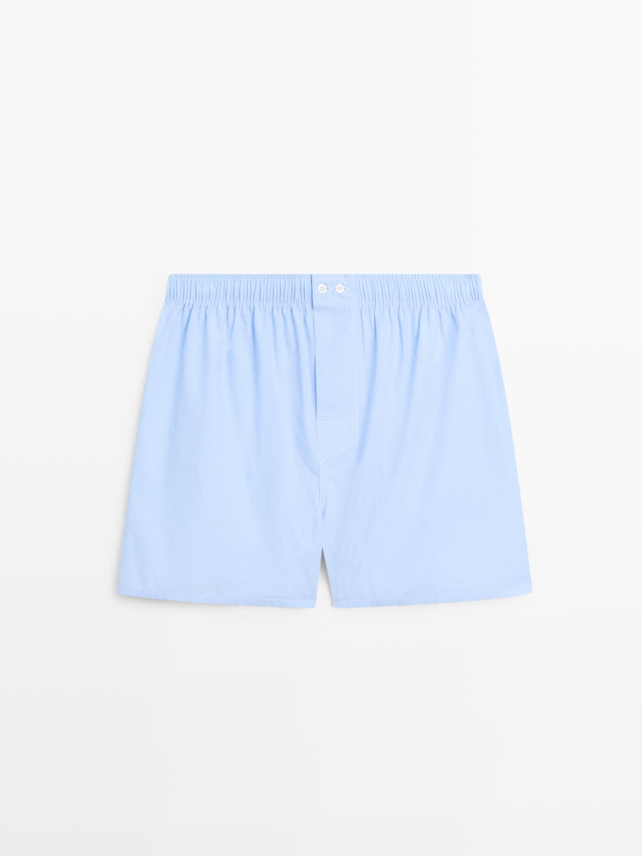 Massimo Dutti - Herre - Stribede Boxershorts I 100% Bomuld - Himmelblå - L
