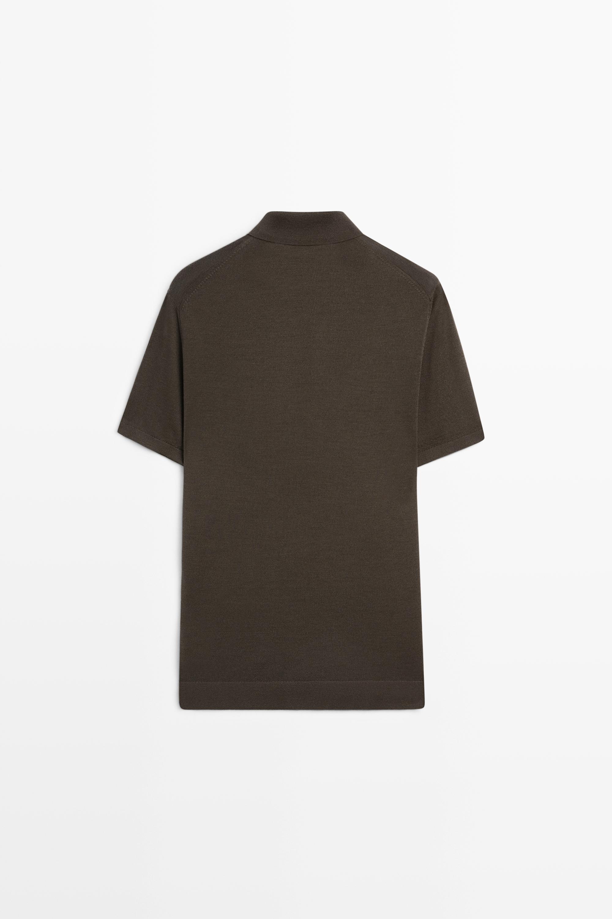 Wool blend zip-detail polo shirt — DARK KHAKI