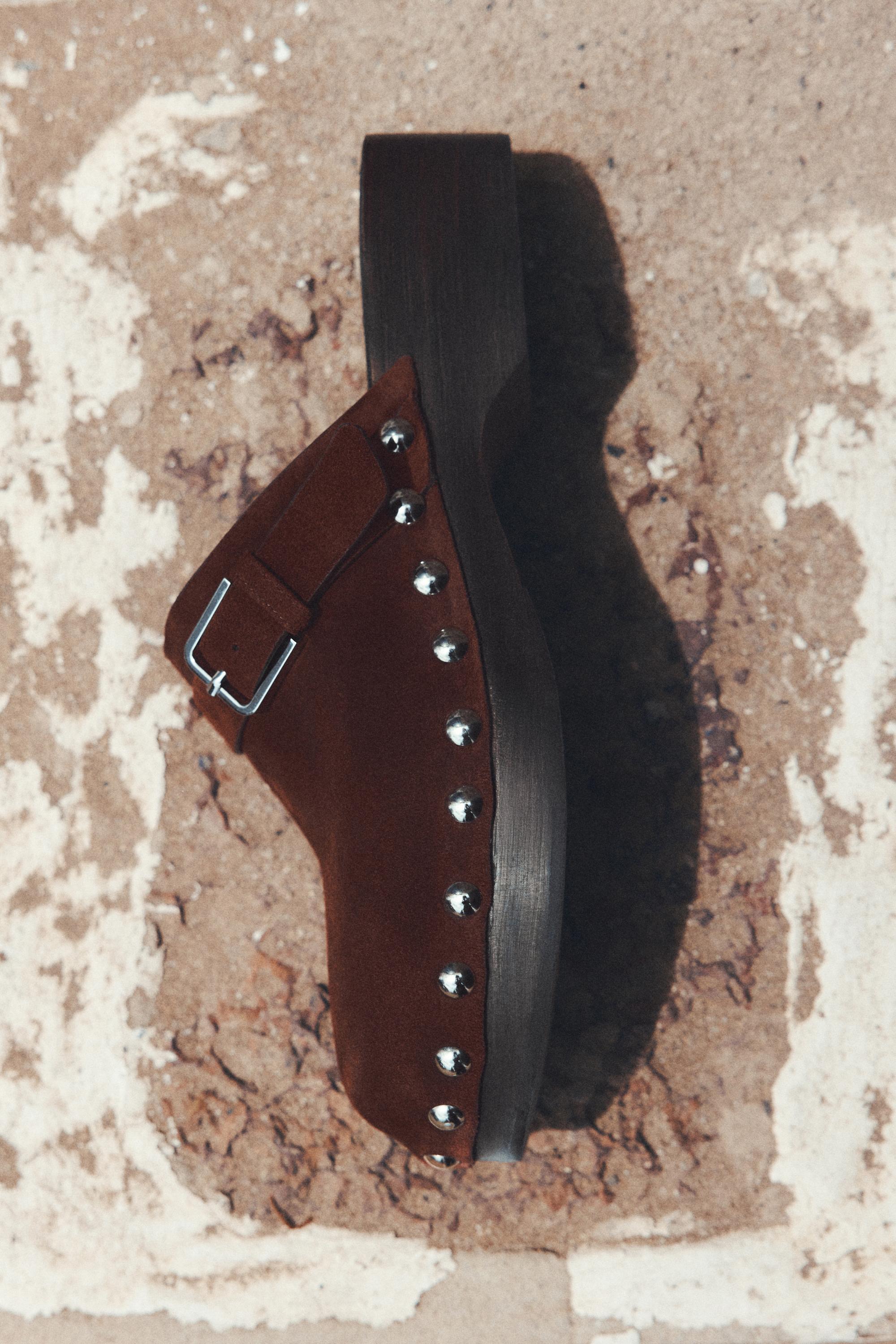Leather clogs with buckle — TERRA-COTTA