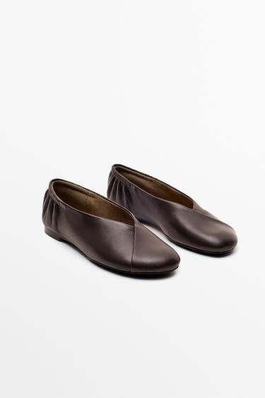 Crossed leather ballet flat — BROWN 2