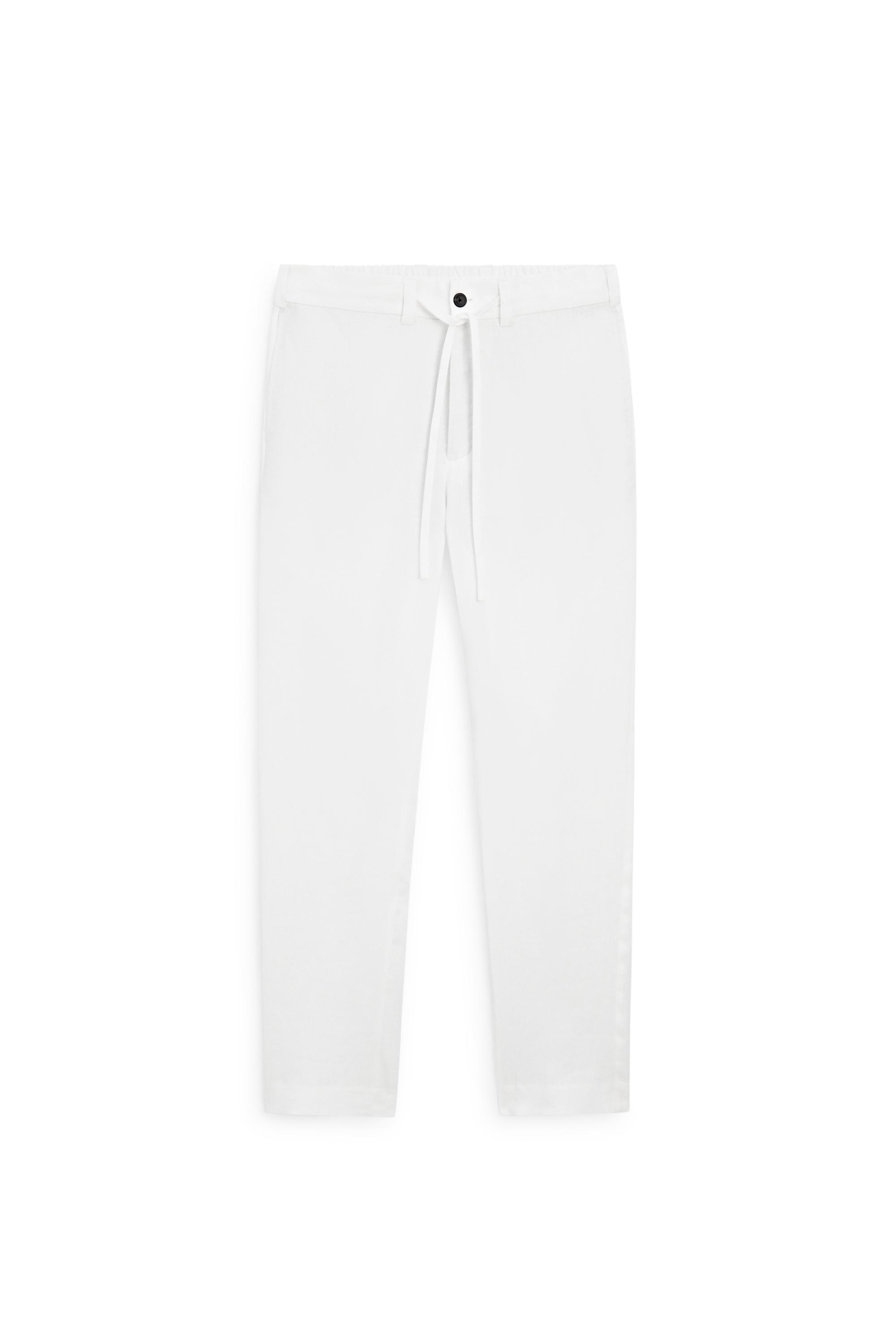 100% linen trousers with elasticated waist — WHITE