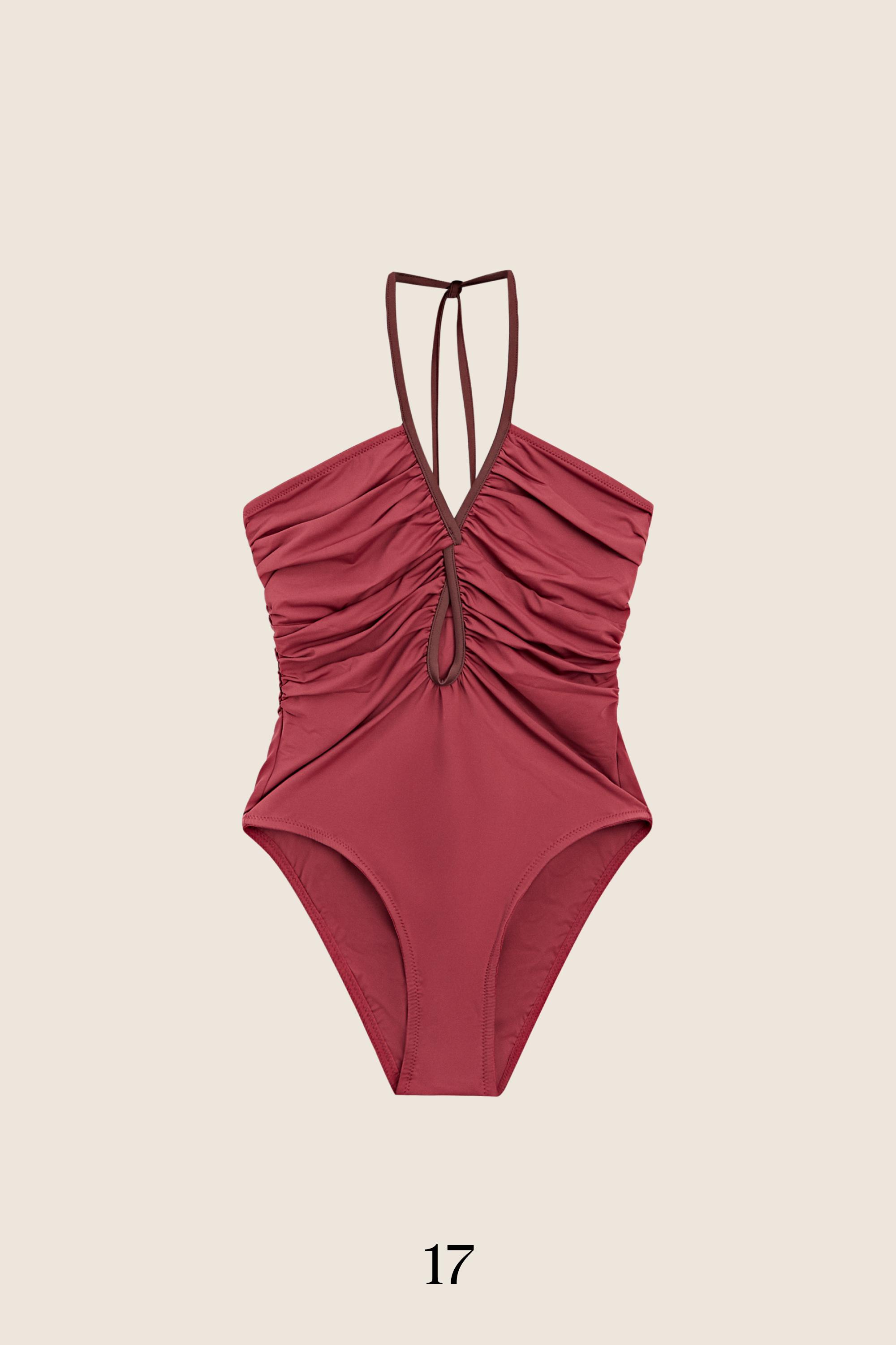 Swimsuit with contrast gathered detail — PINK