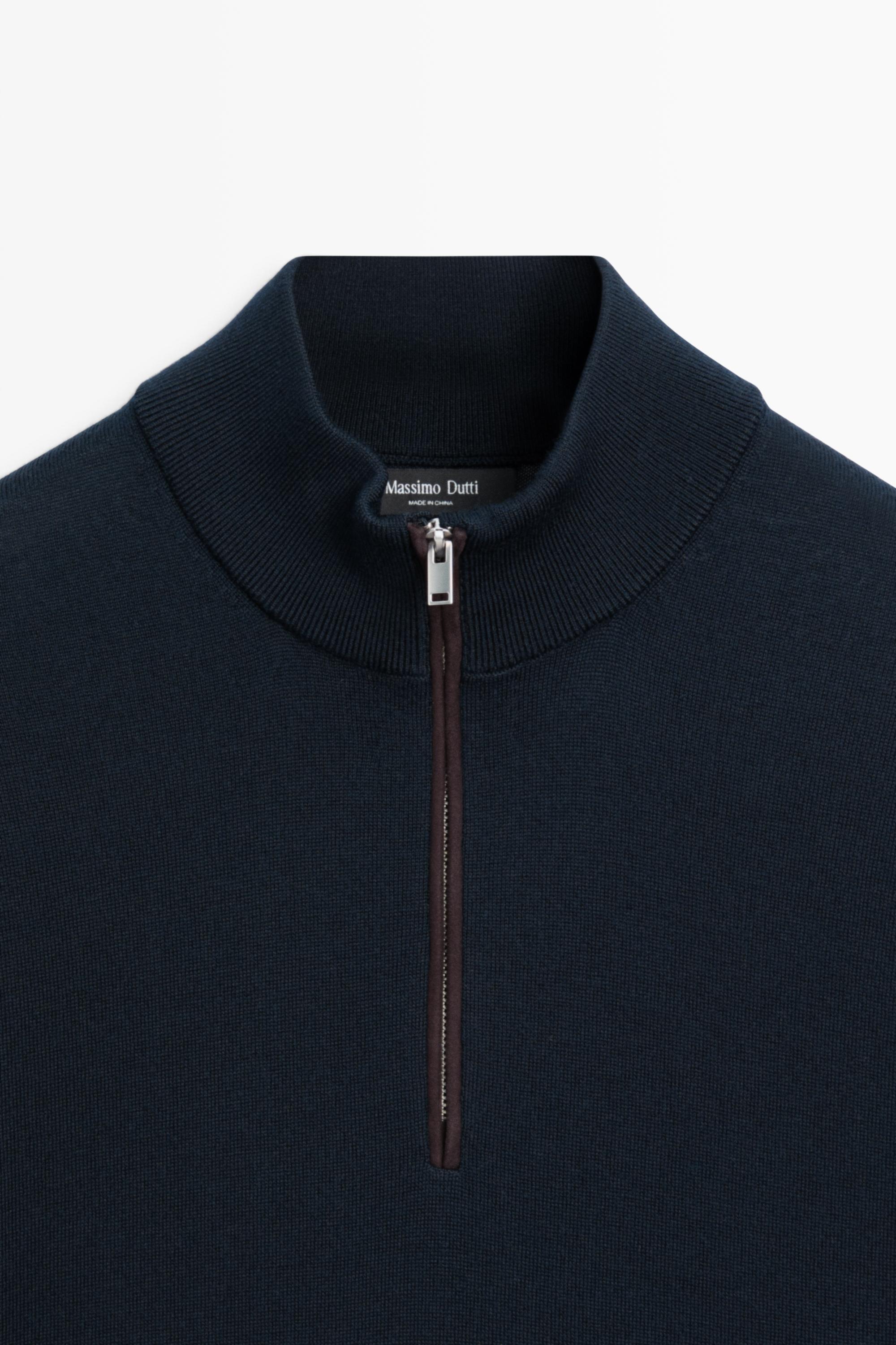 Merino wool blend mock neck knit sweater — NAVY BLUE