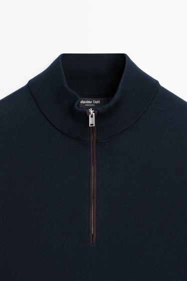 Merino wool blend mock neck knit sweater — NAVY BLUE 4