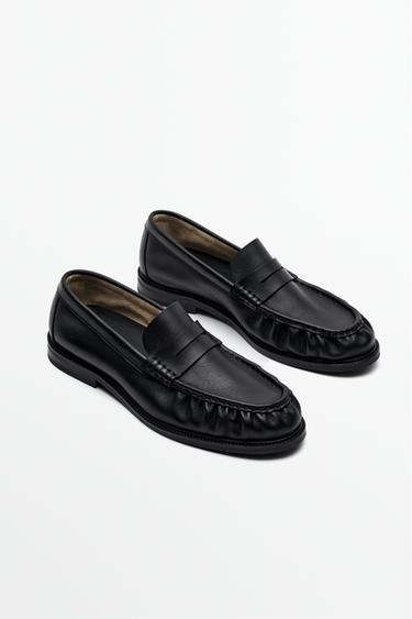 Shirred leather loafer — BLACK 3