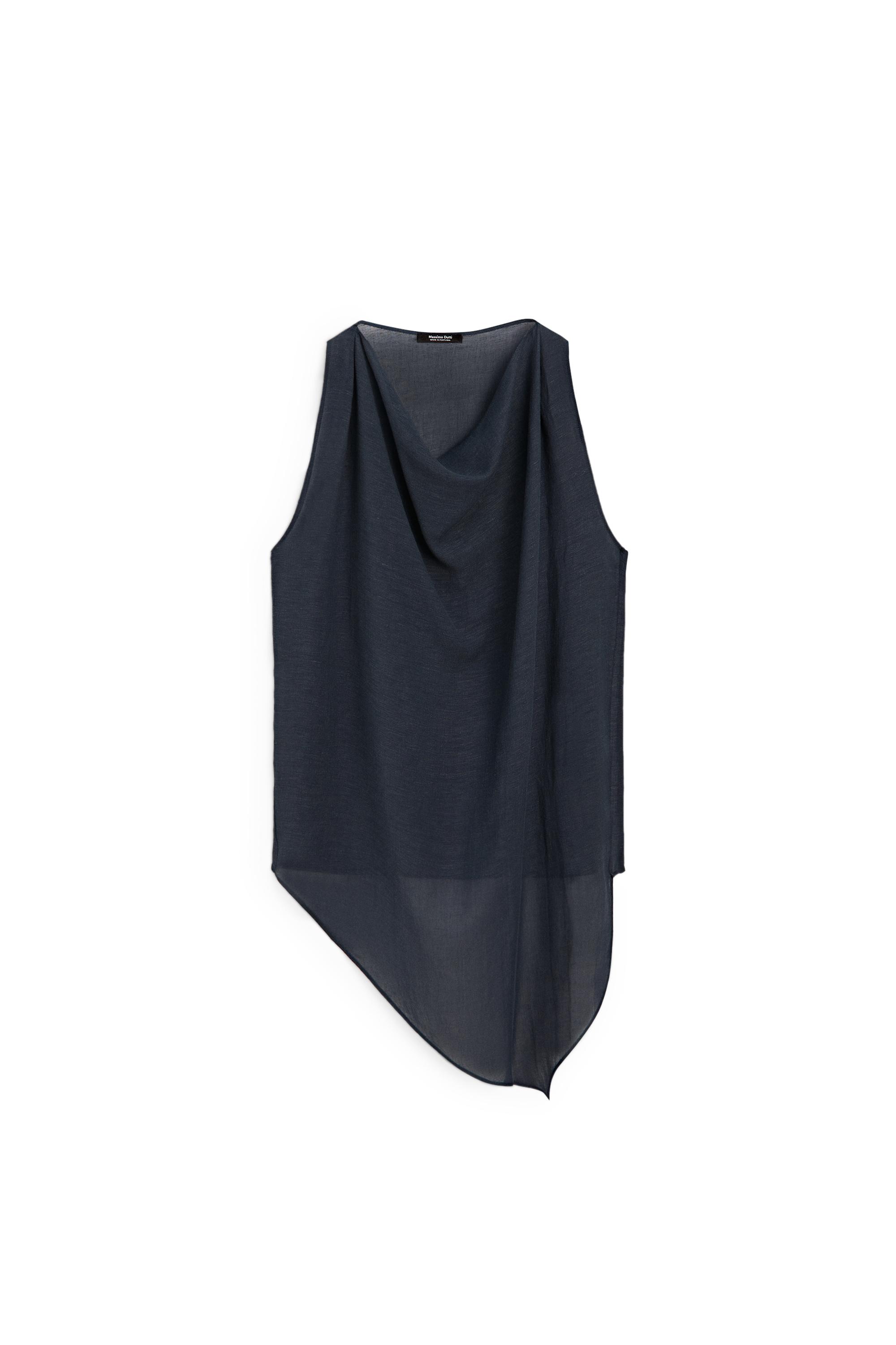 Asymmetric linen blend top — DARK BLUE