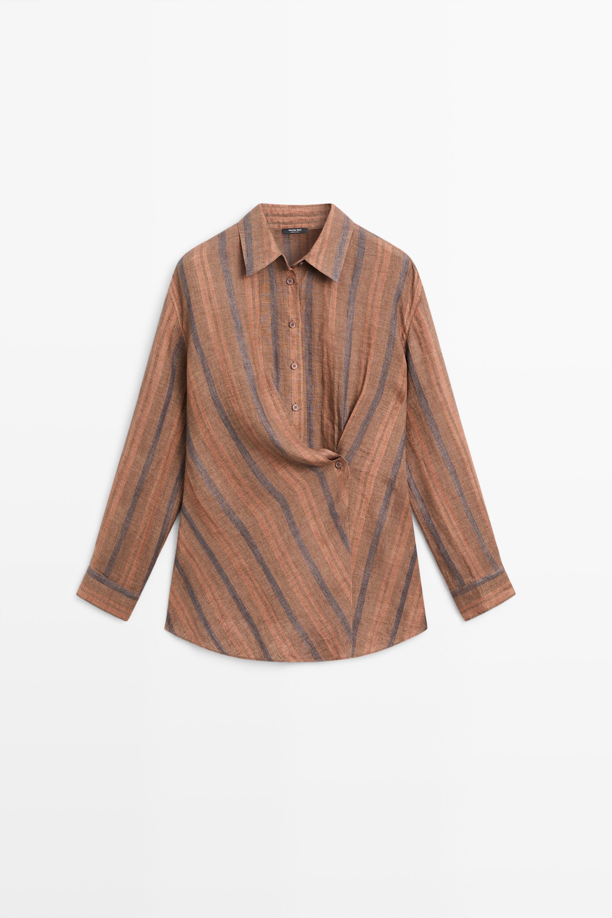 100% linen striped crossover shirt