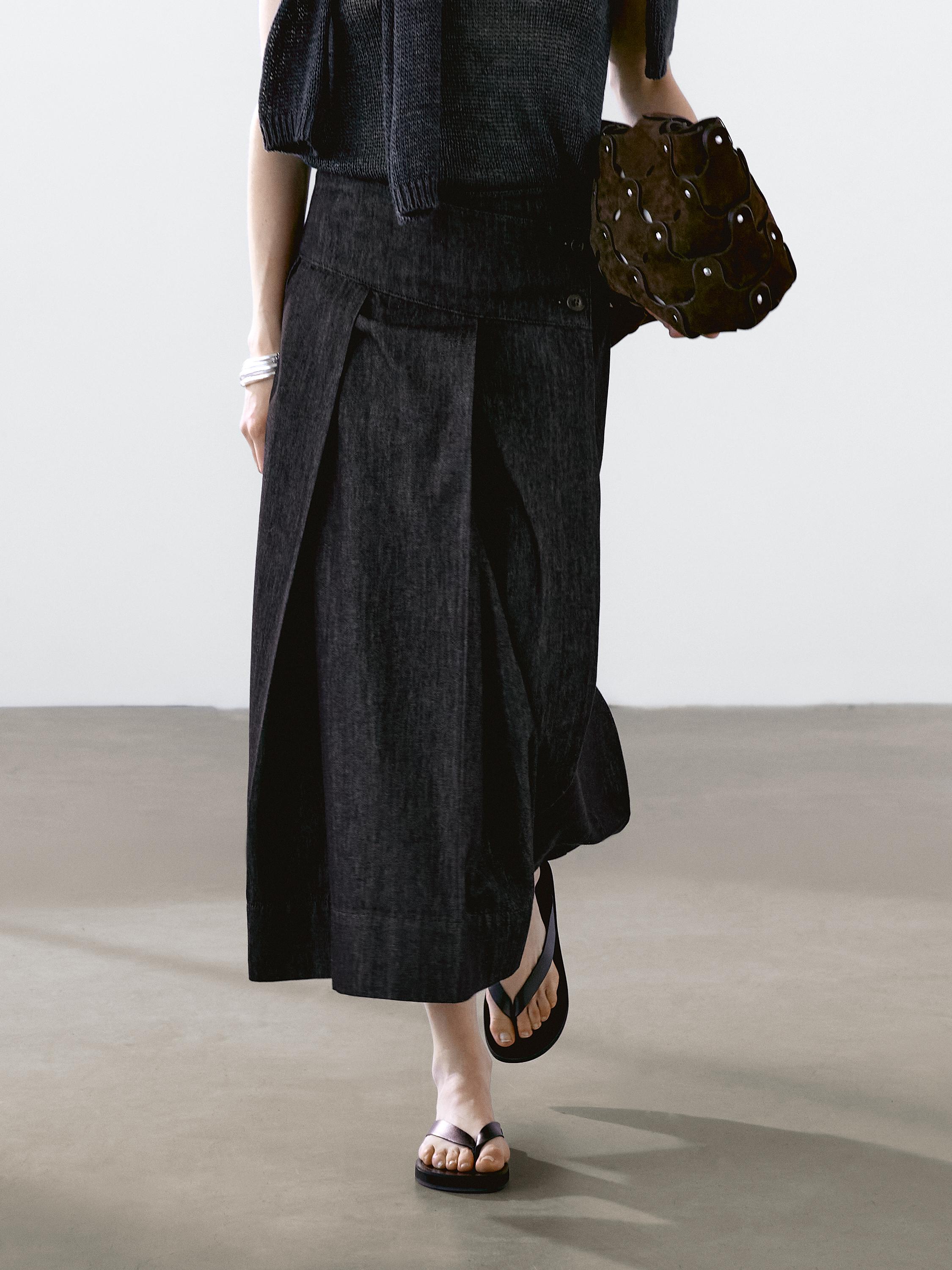 Cotton denim midi skirt