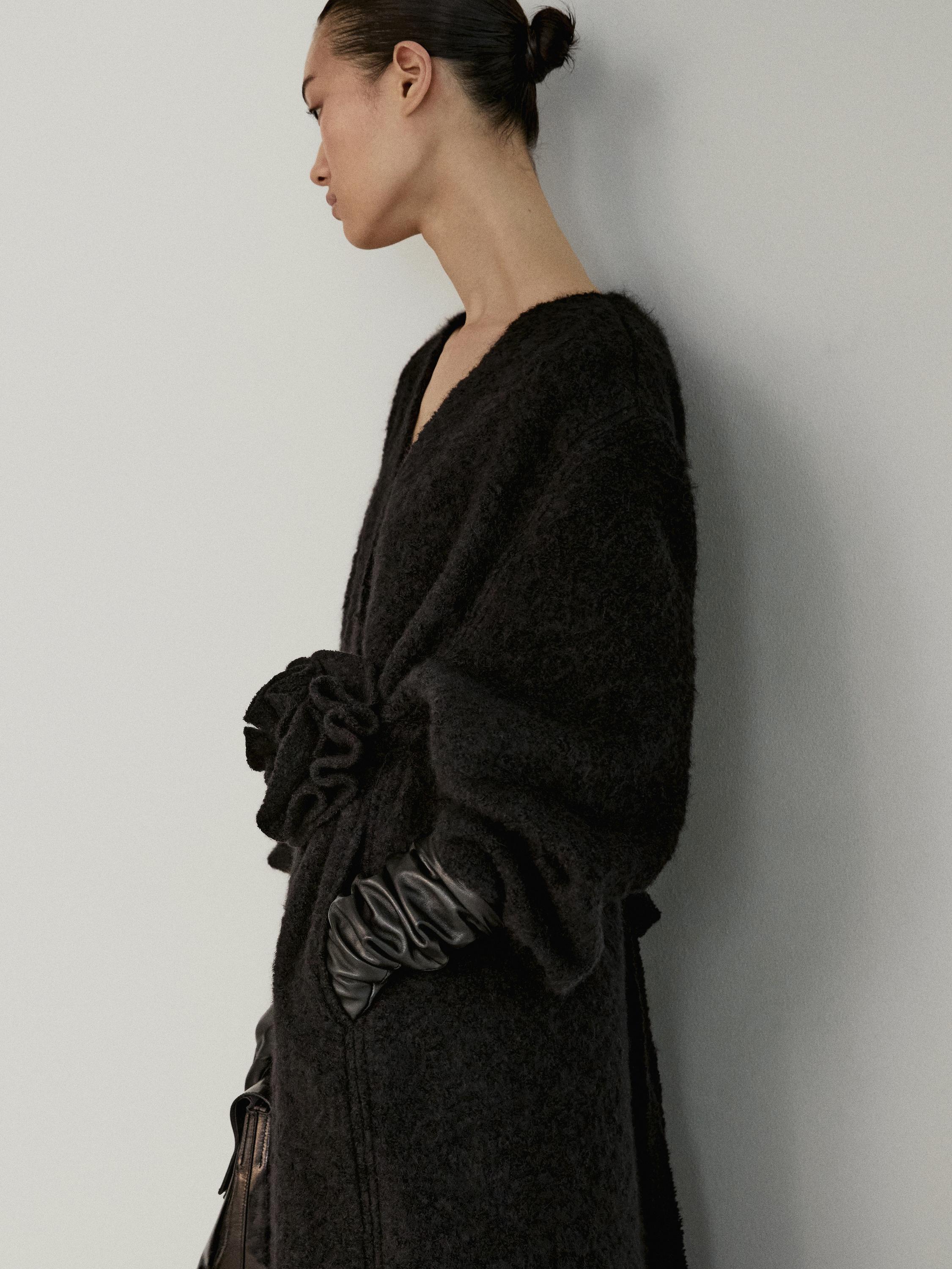 Alpaca blend coat with flower tie - Studio