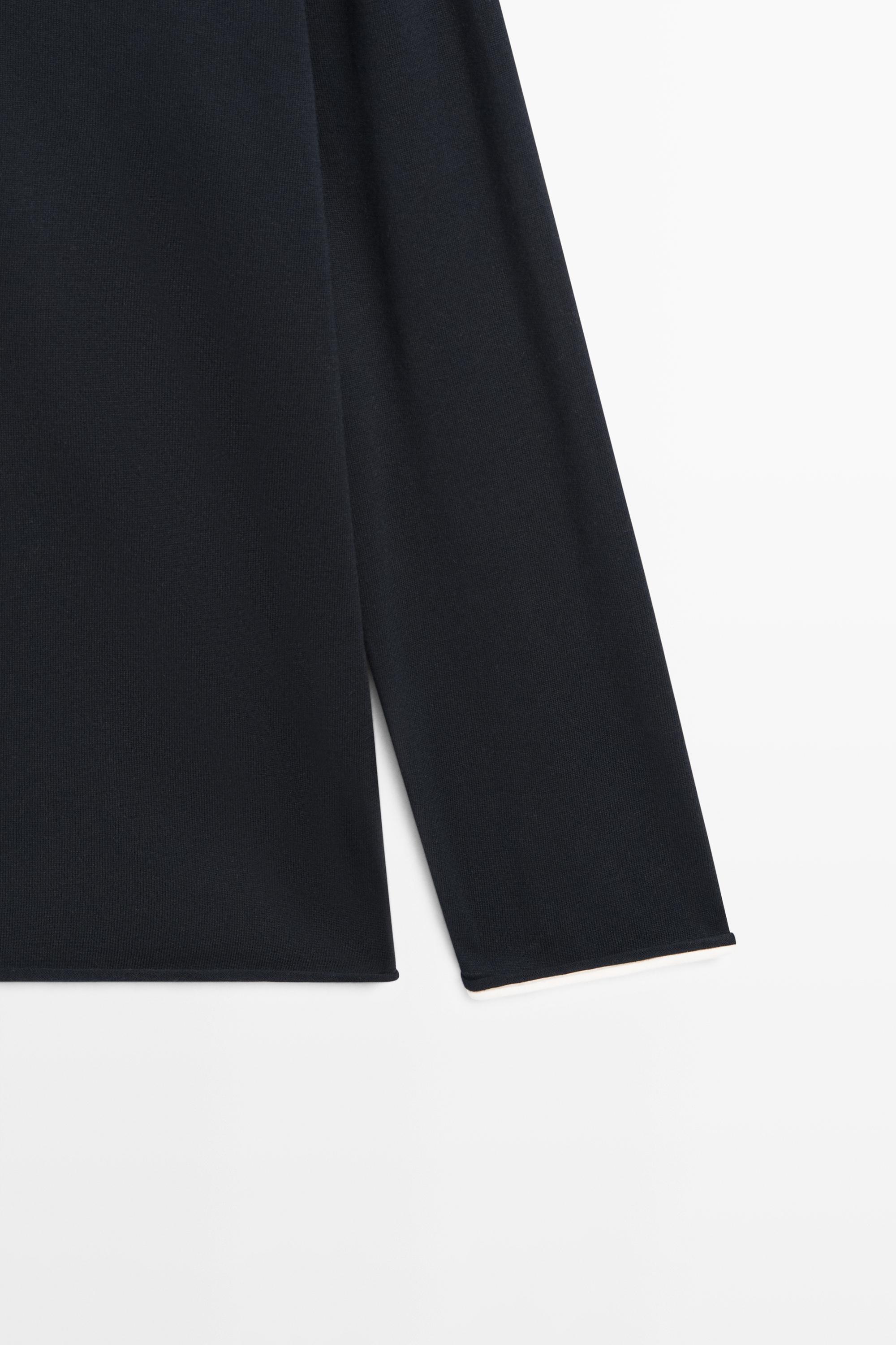 Cotton blend knit sweater with contrast fabric — NAVY BLUE