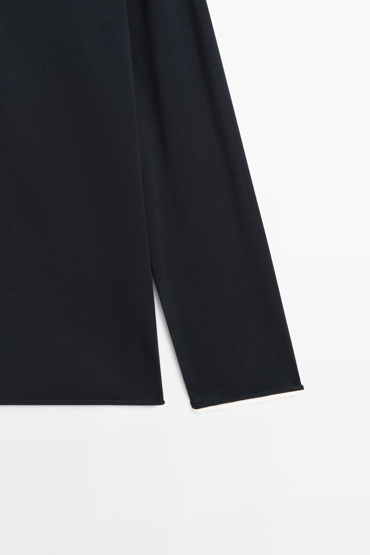 Cotton blend knit sweater with contrast fabric — NAVY BLUE