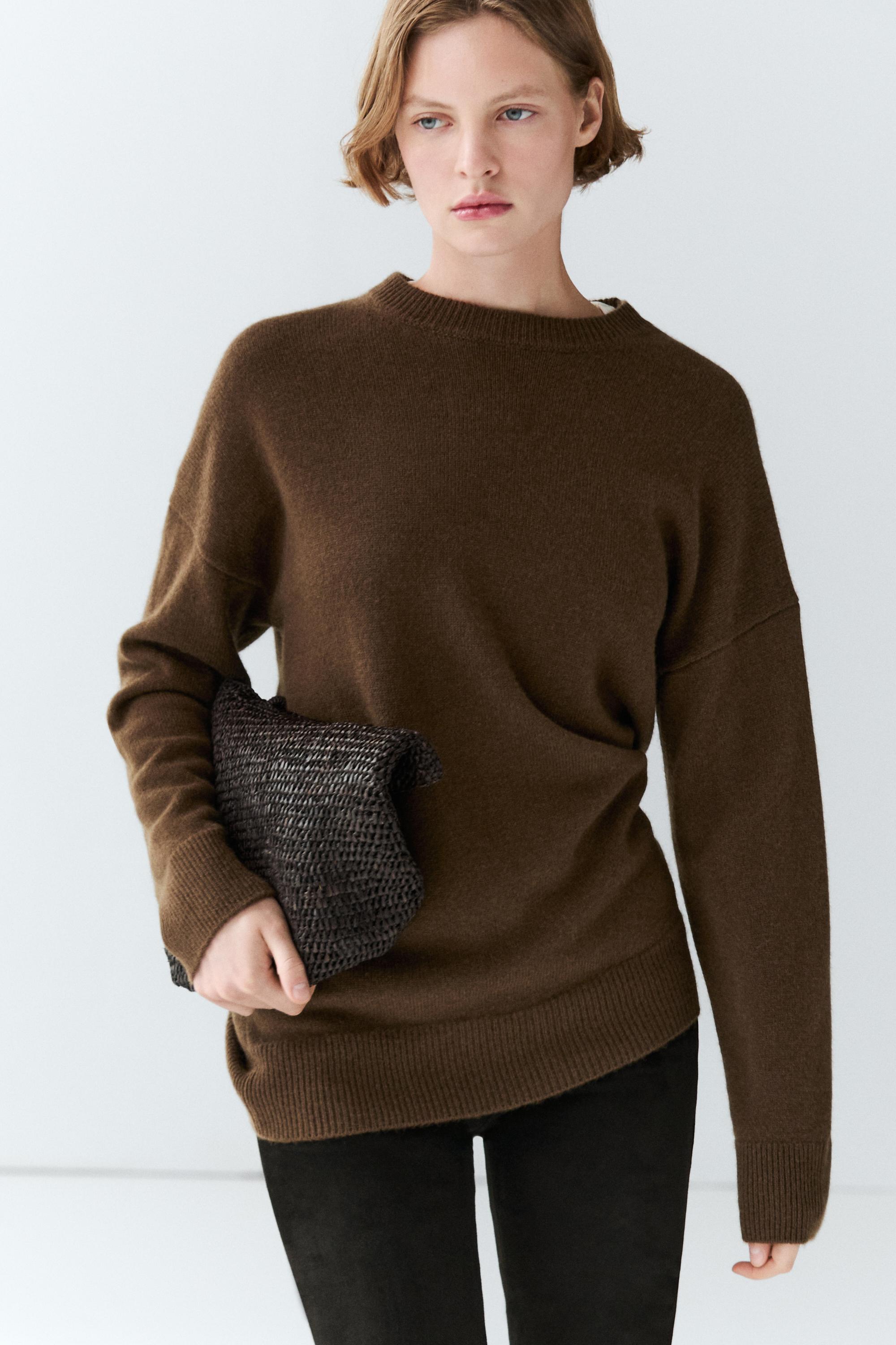 100% cashmere oversize knit sweater — TOFFEE