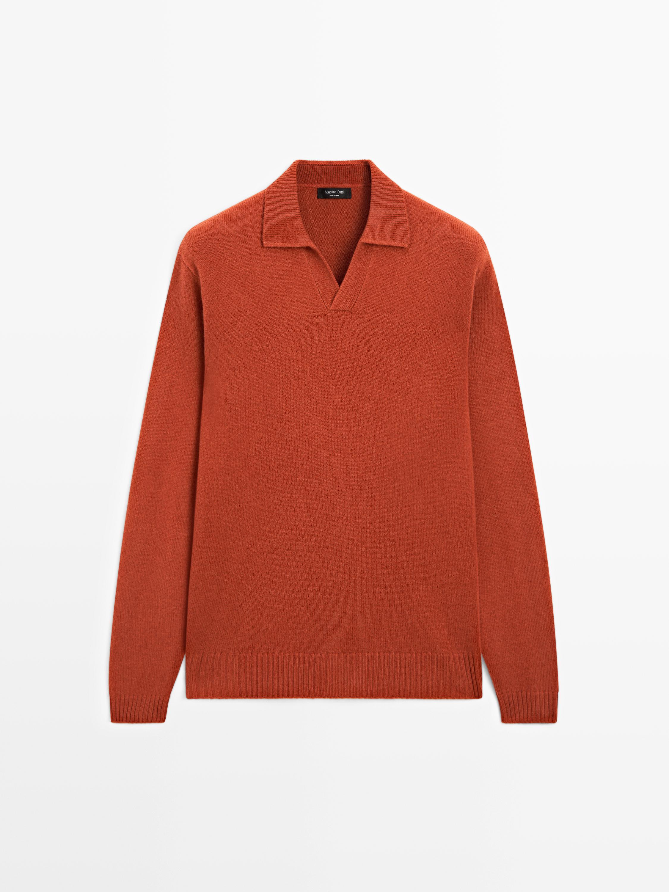 Wool blend V-neck polo sweater