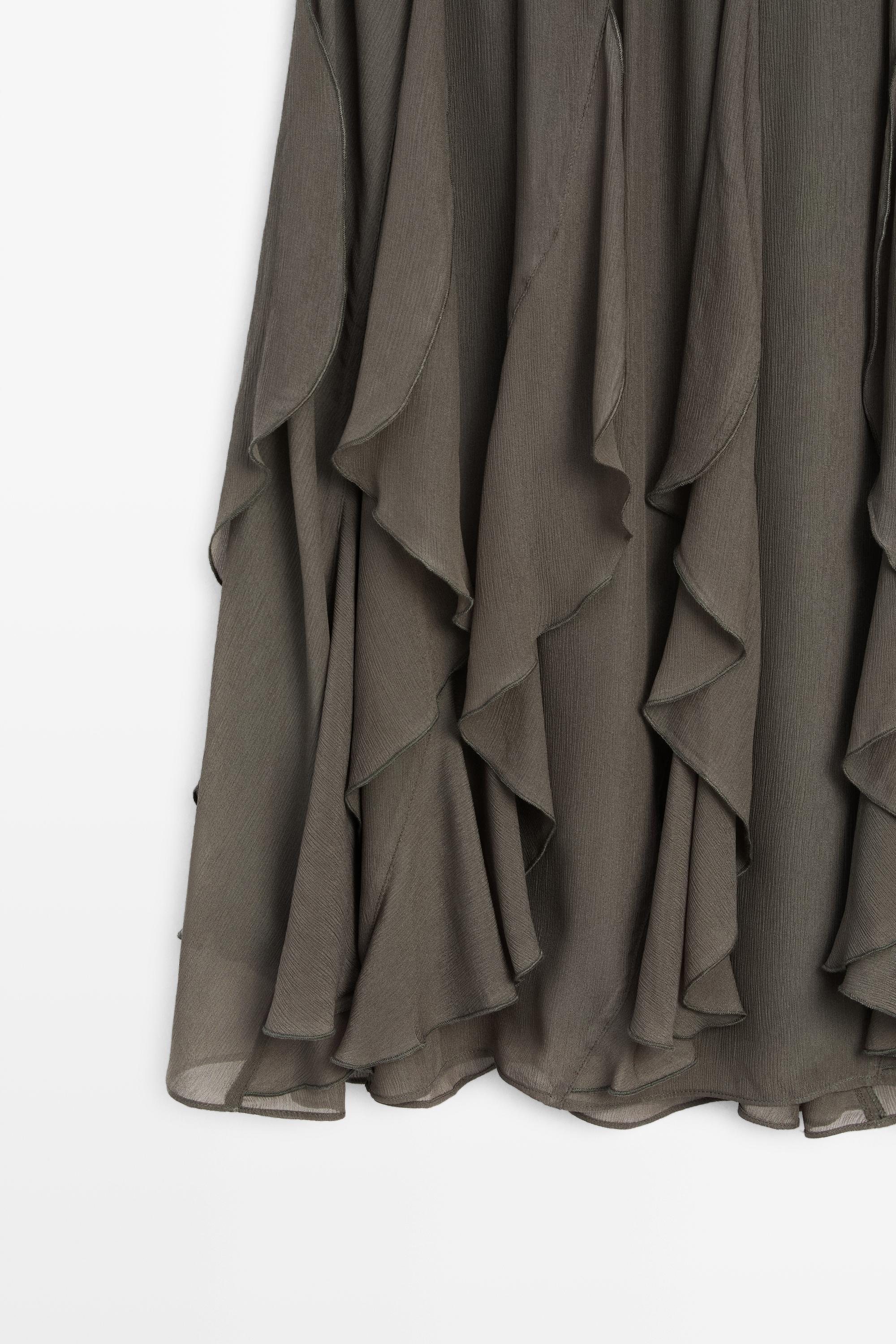 Flowing midi skirt with ruffle detail — GREEN