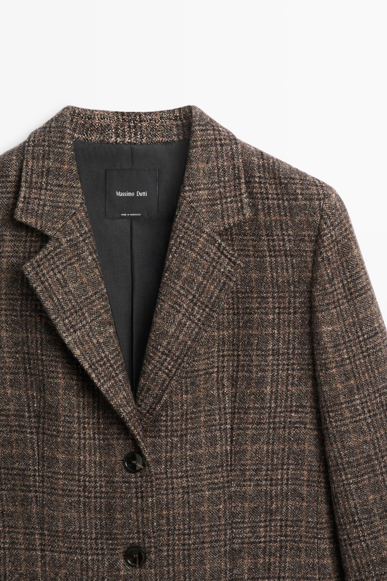 100% wool check blazer — BROWN