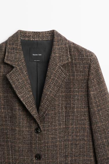 100% wool check blazer — BROWN 4