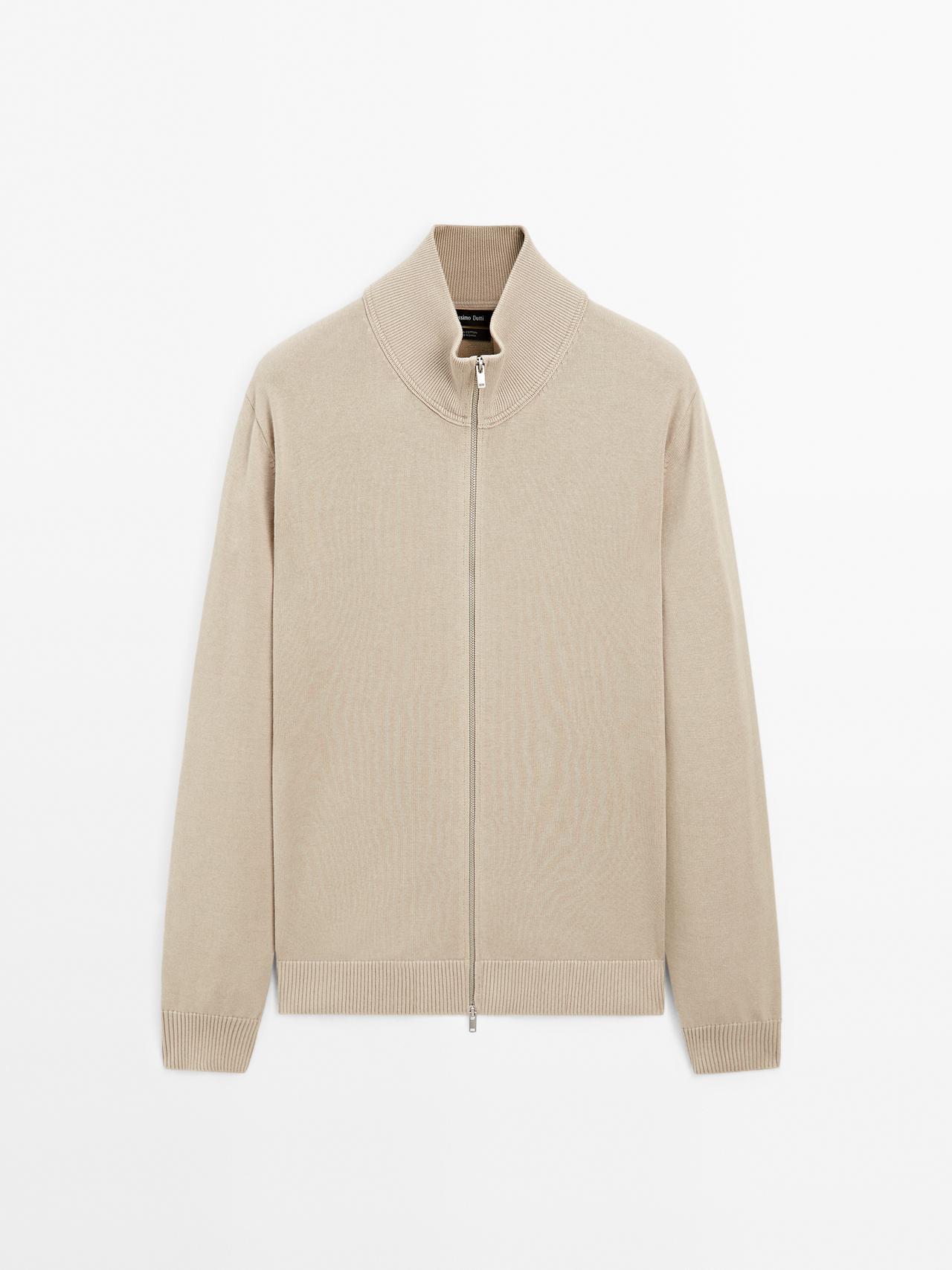 Massimo Dutti - Herre - Cardigan I 100 % Bomuld Med Lynlås - Rustfarvet - Xxl