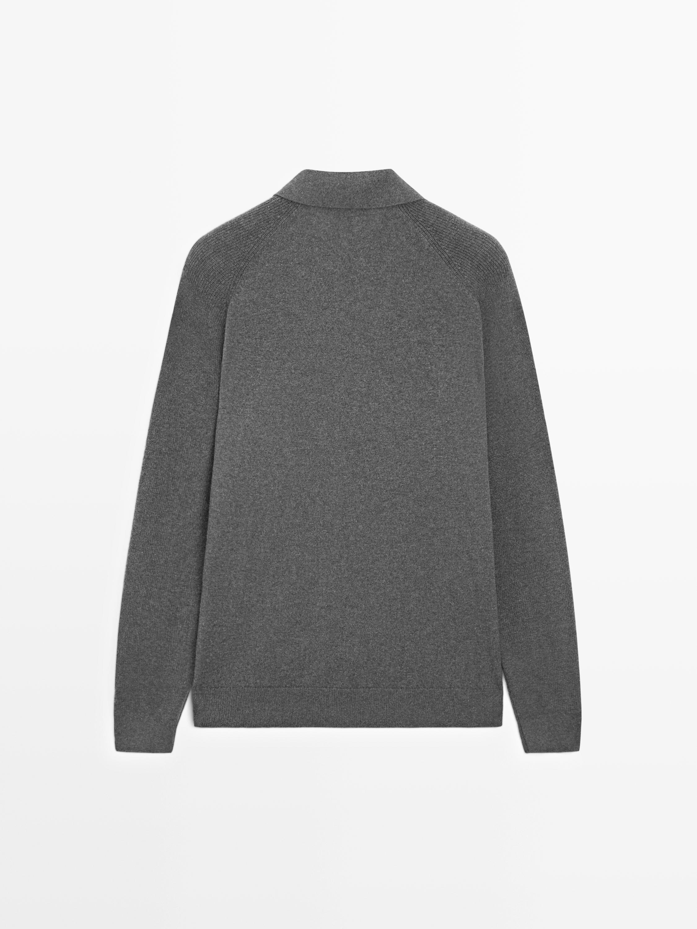 Cotton blend knit polo sweater — MEDIUM GREY