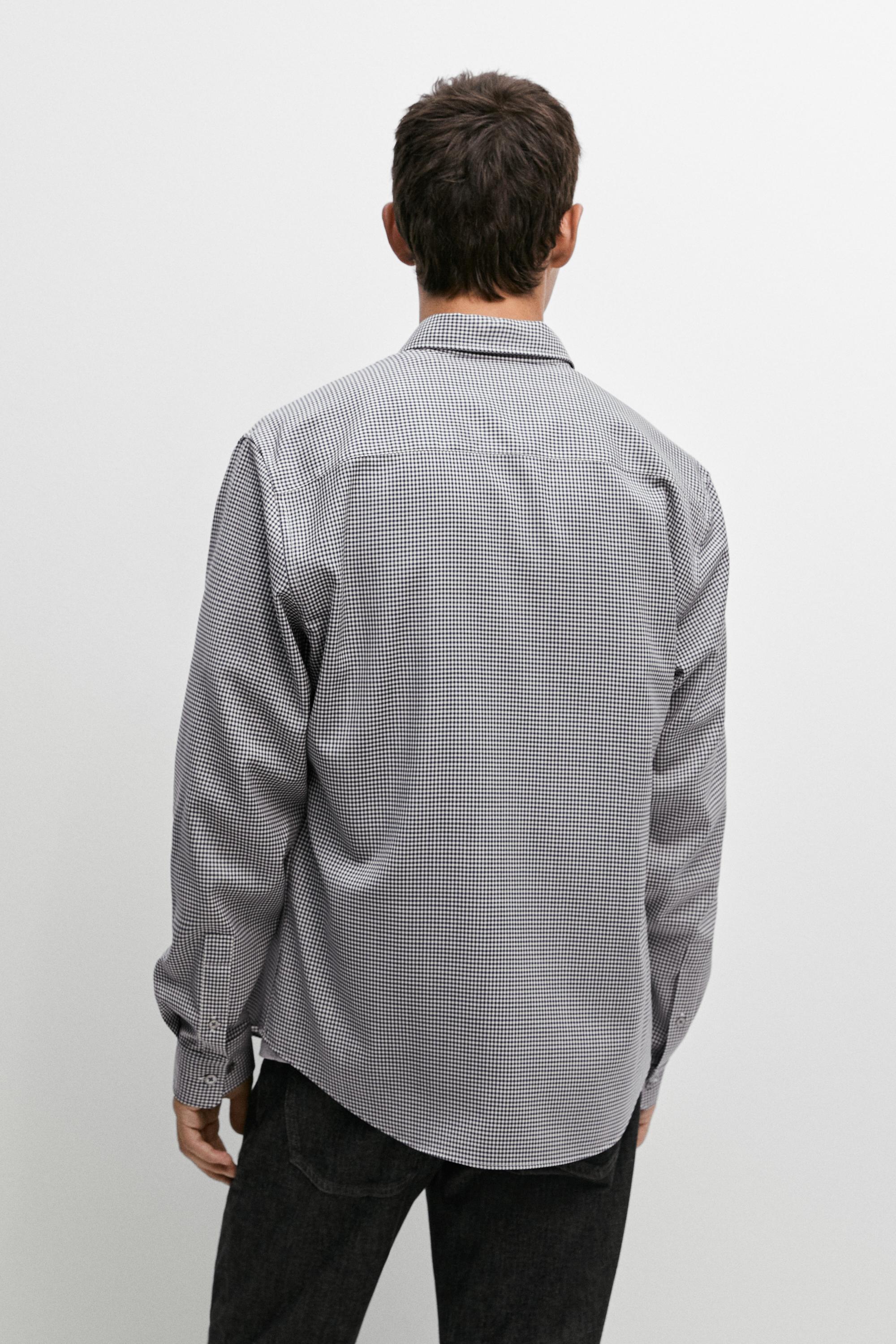 100% wool regular fit check shirt — NAVY BLUE