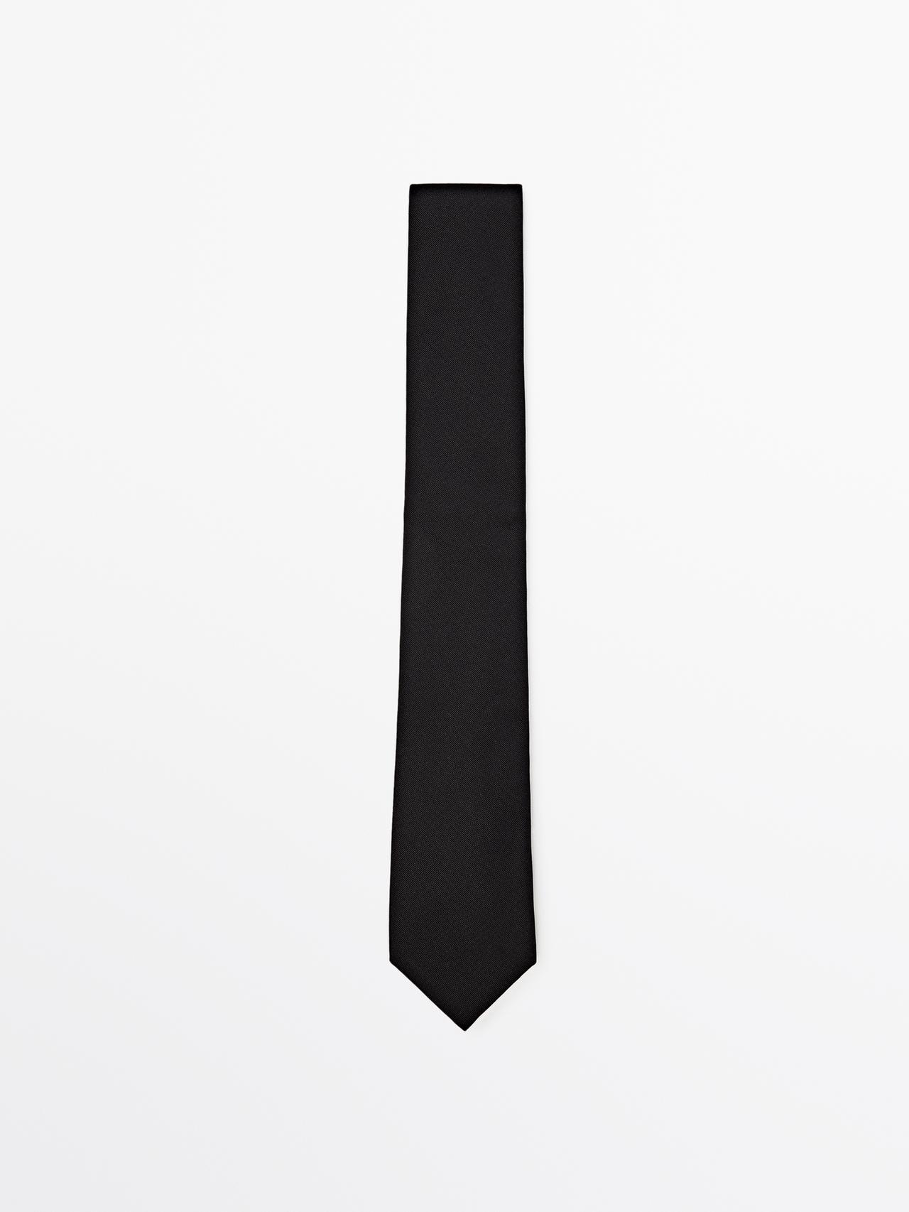 Corbata Sarga Con Algodón Y Seda - Negro - 01 - Massimo Dutti - Hombre