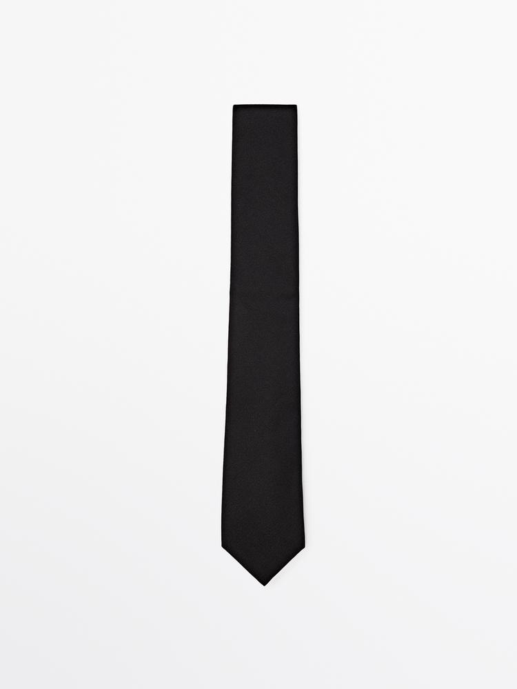 Cotton and silk blend twill tie — BLACK