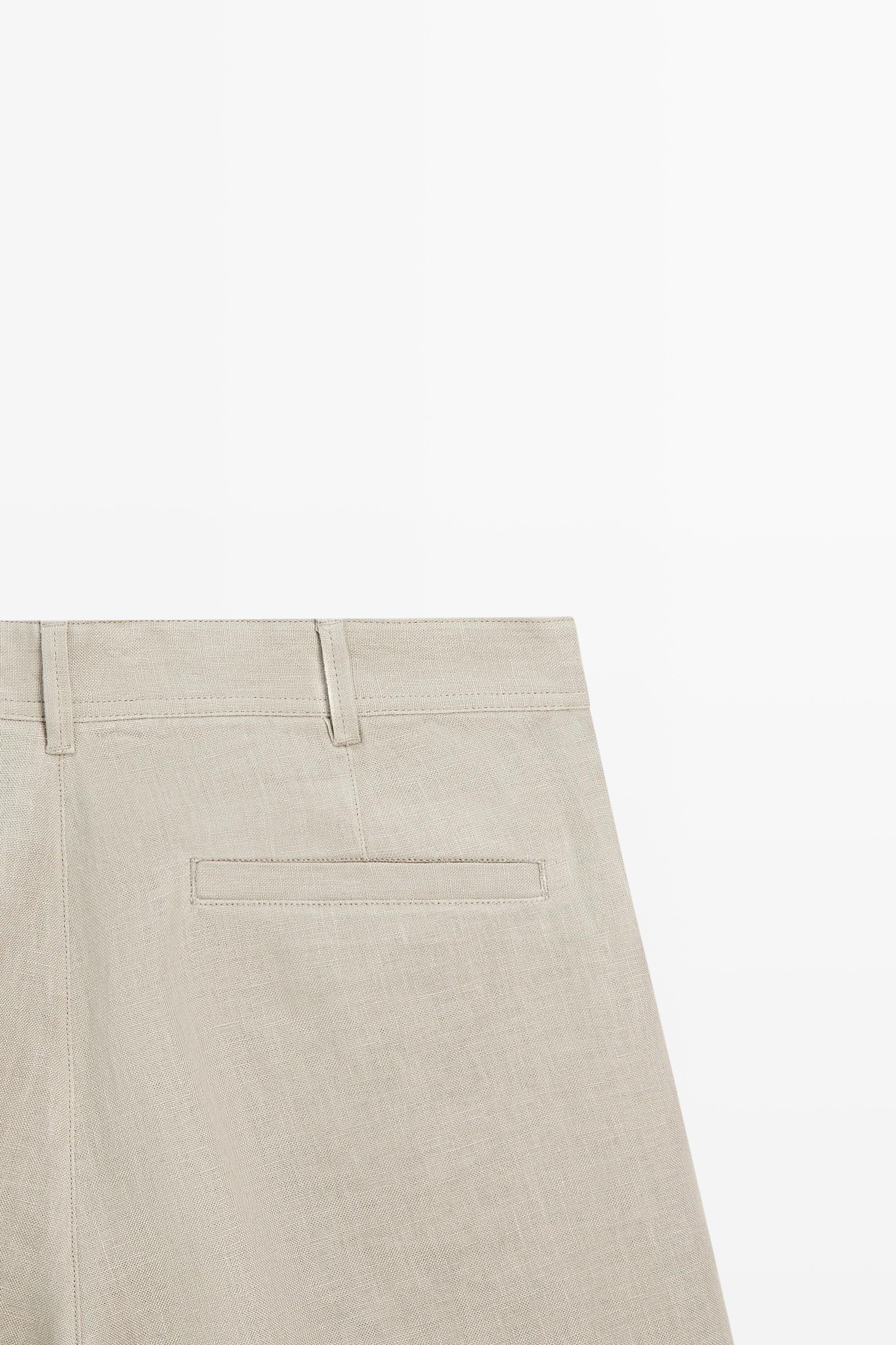 100% linen short Bermuda shorts — BEIGE