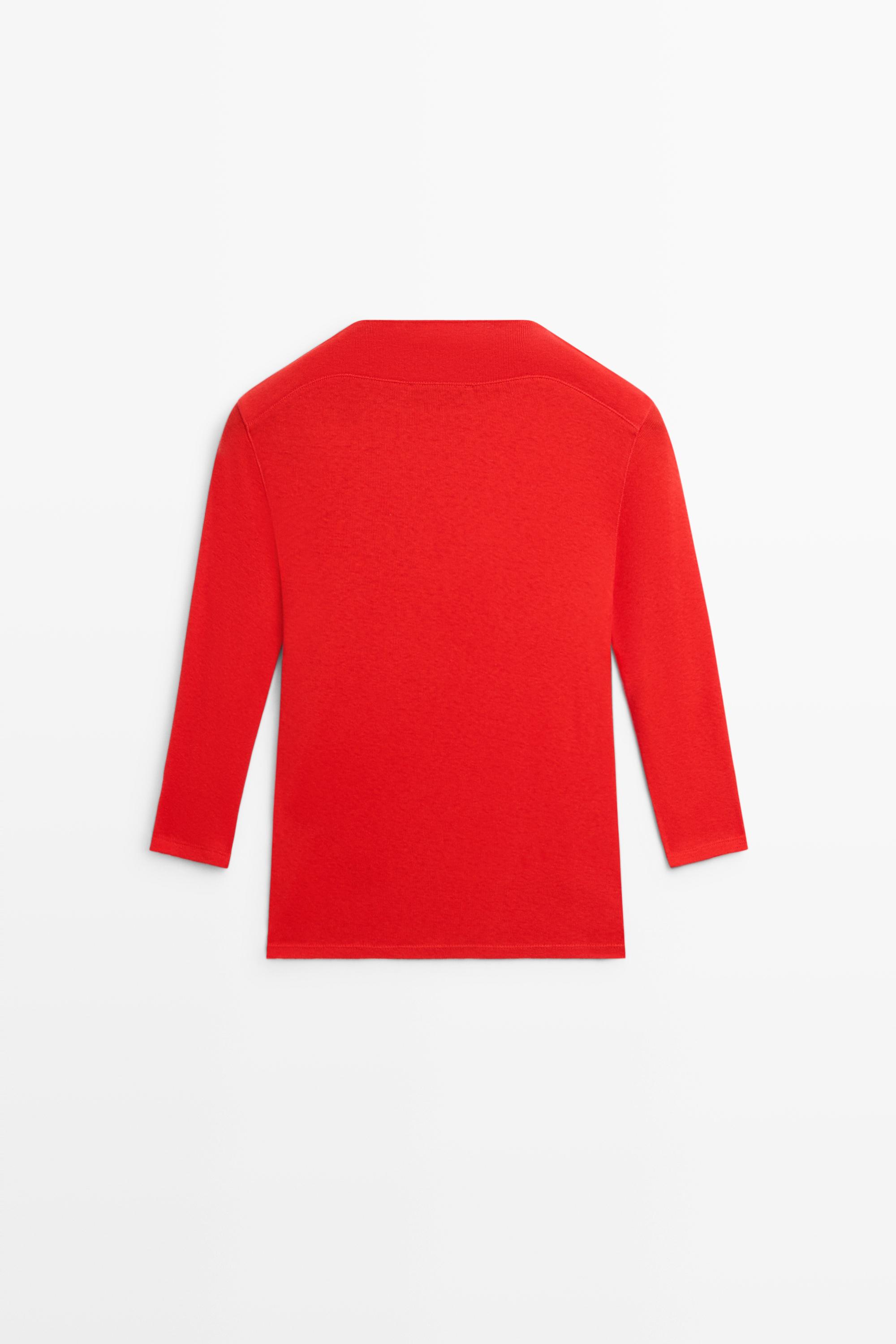 Massimo Dutti Dik yakadirsek kollu t-shirt görsel 6