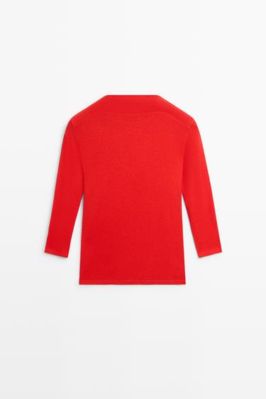 Mock neck elbow-sleeve T-shirt — RED 6