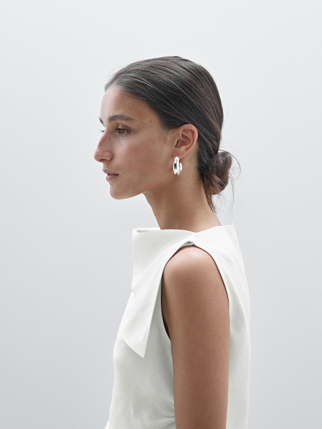 Draped boat neck top