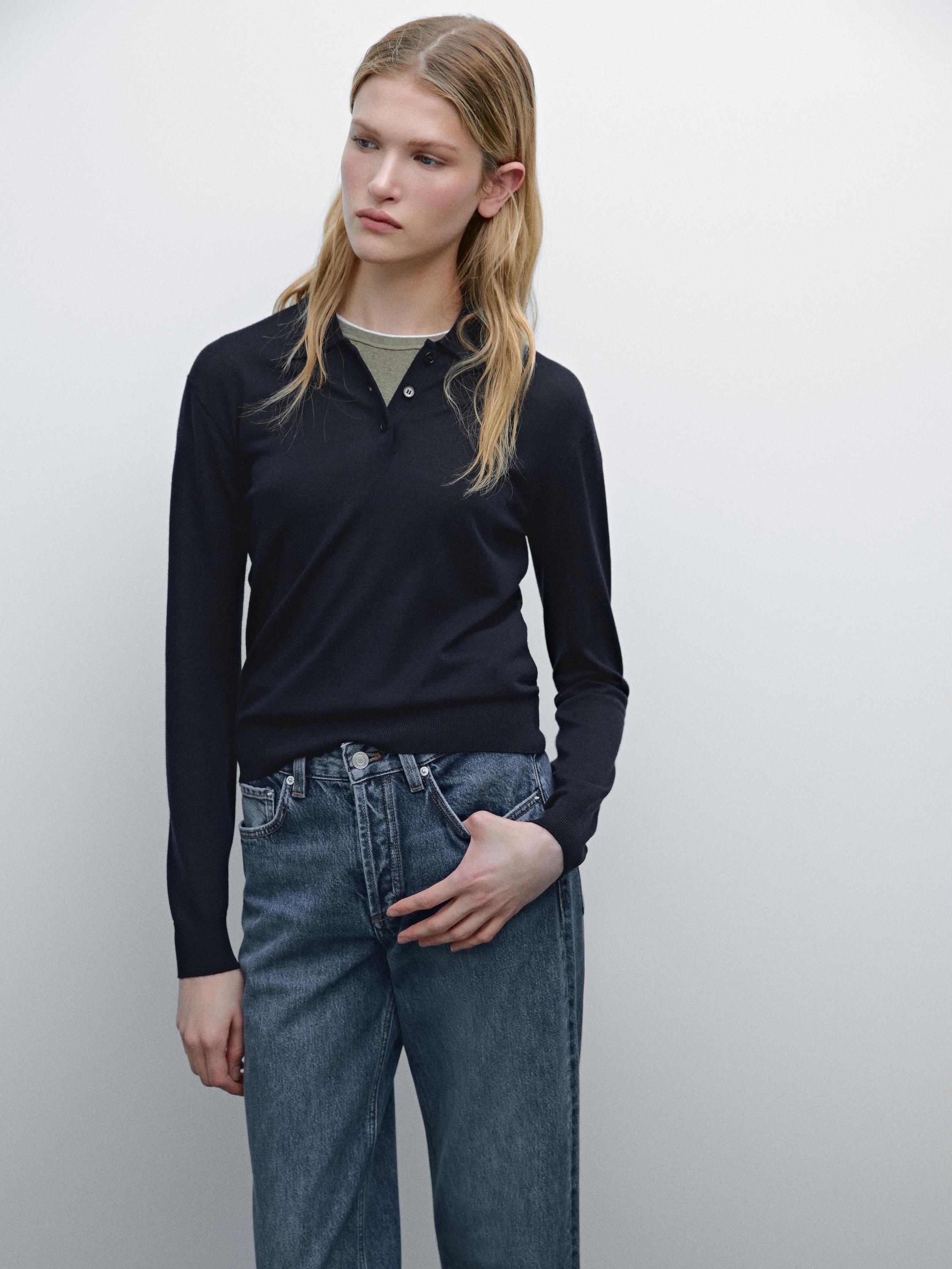 100% wool polo collar sweater with buttons