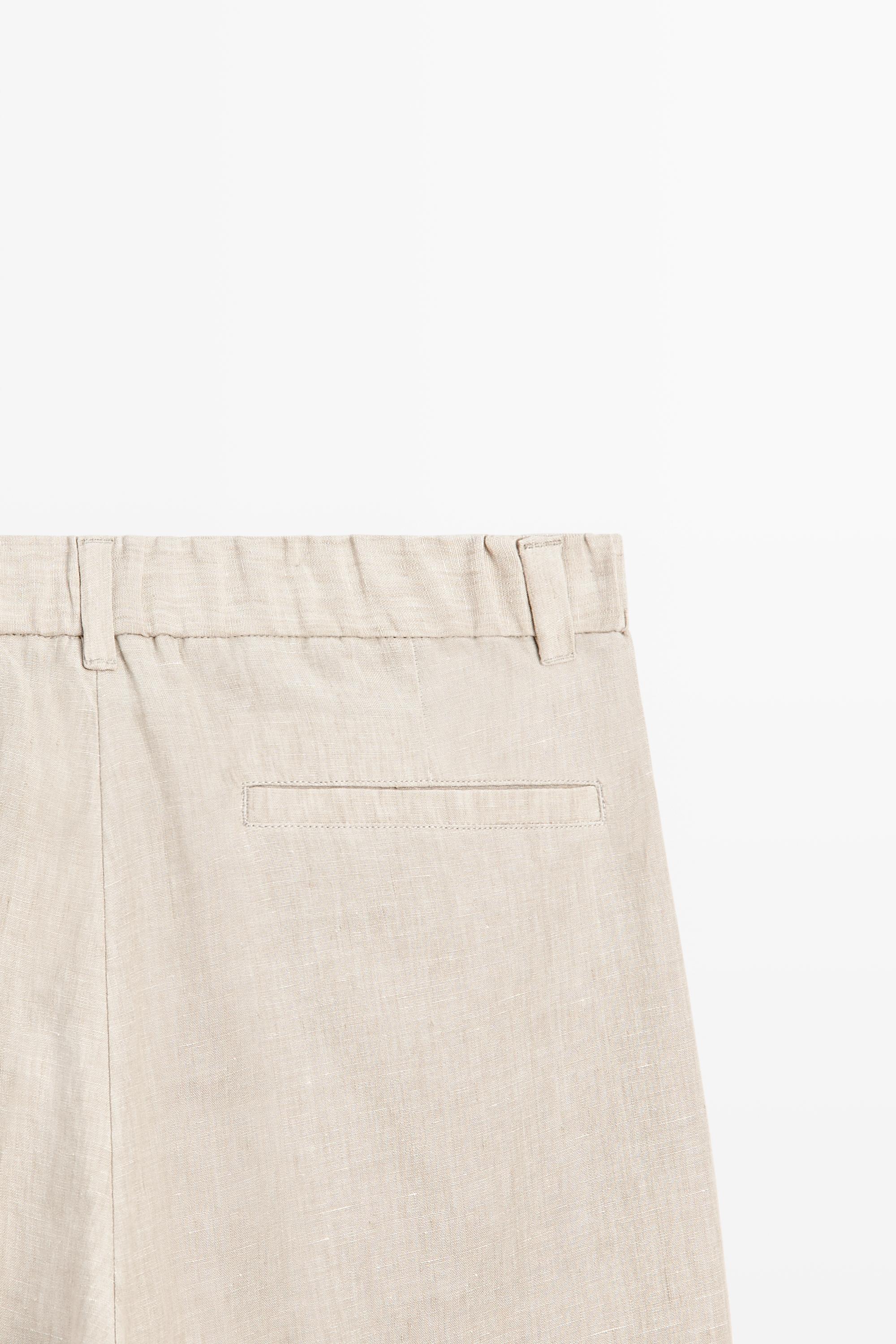 100% Linen Elastic-Waist Pants — BEIGE