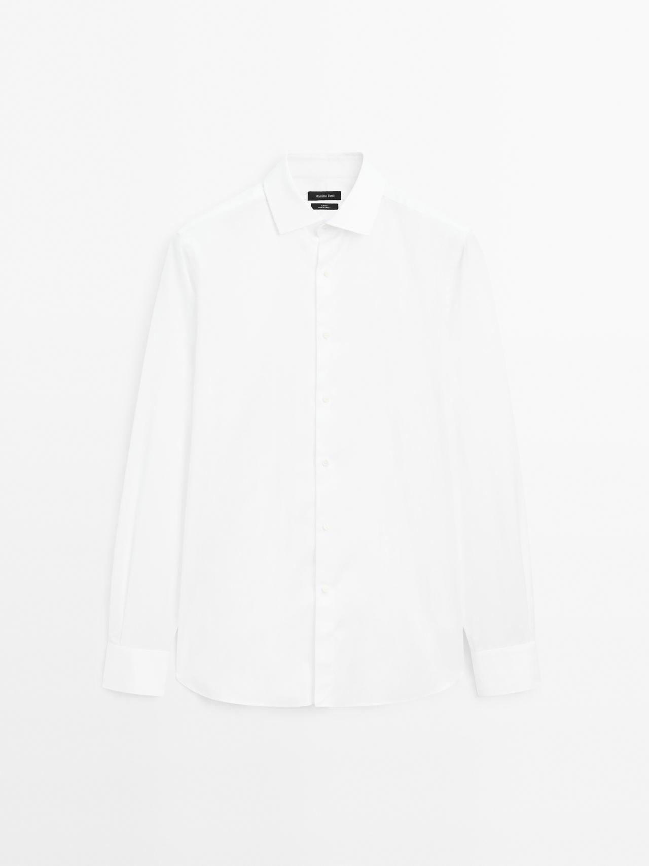 Massimo Dutti - Herre - Slim Fit Skjorte I 100 % Bomuld - Hvid - 40