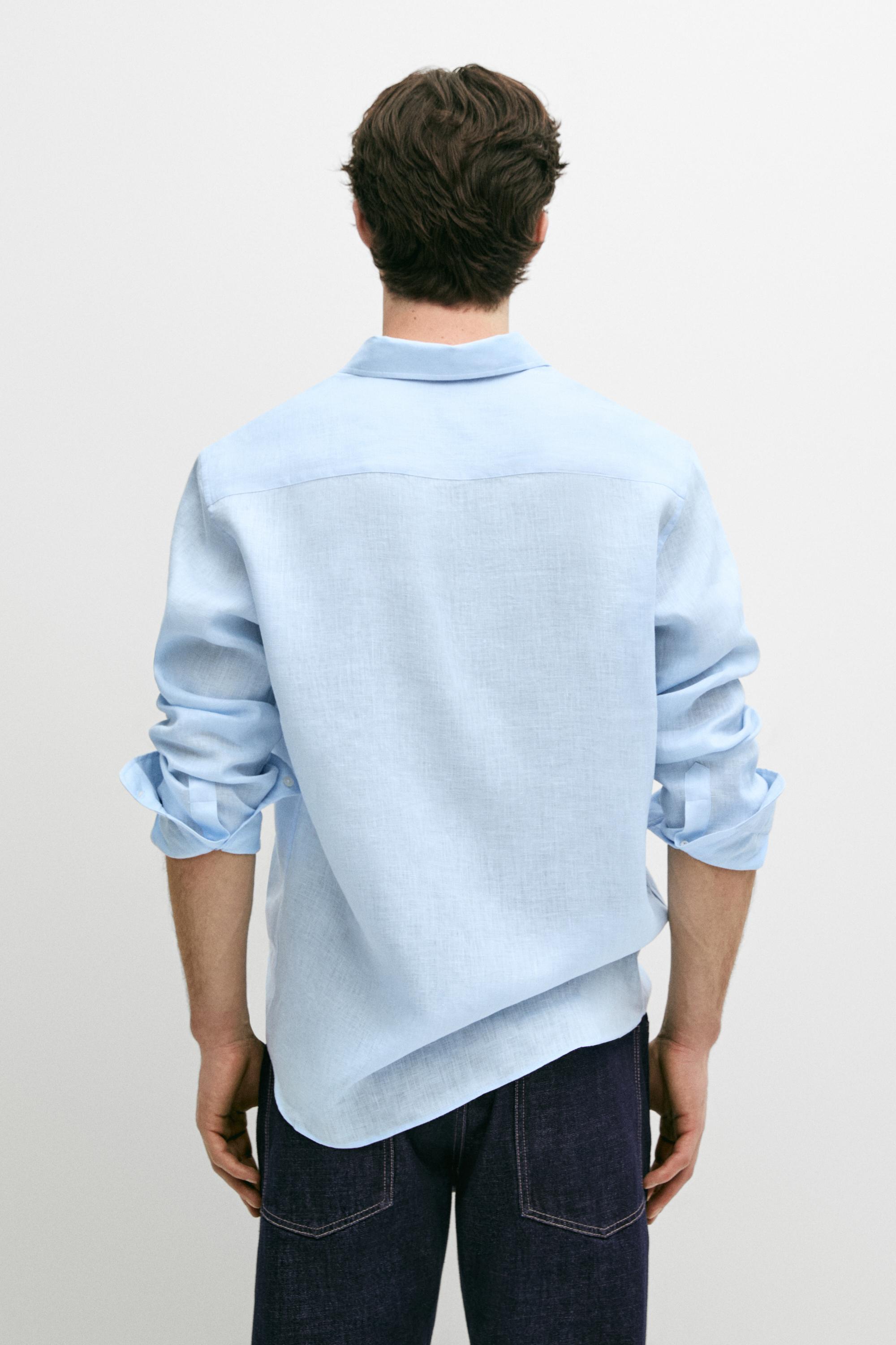100% linen slim fit shirt — Sky blue